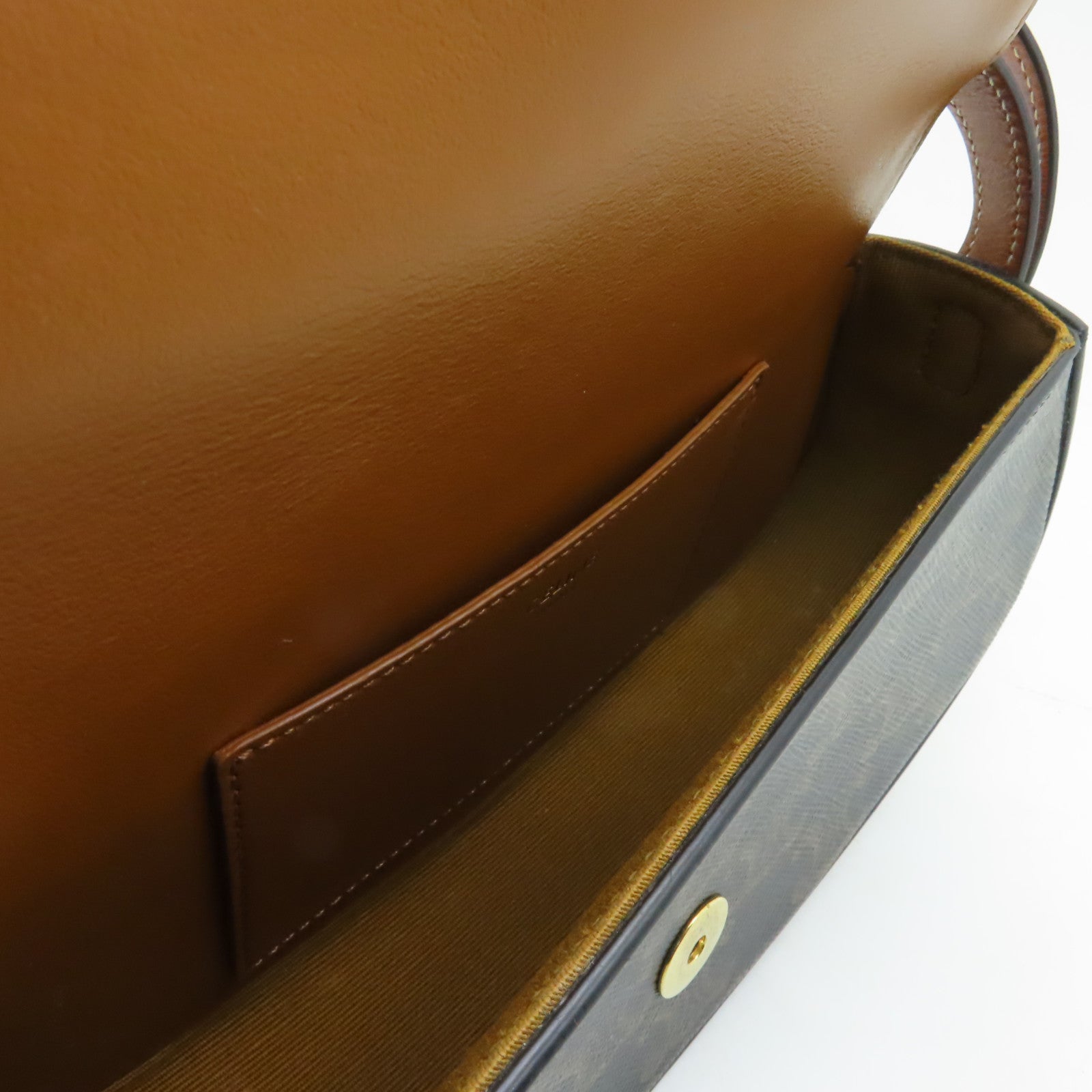 CELINE 塗層帆布Tabou Clutch On Strap金扣手挽肩背兩用袋棕色