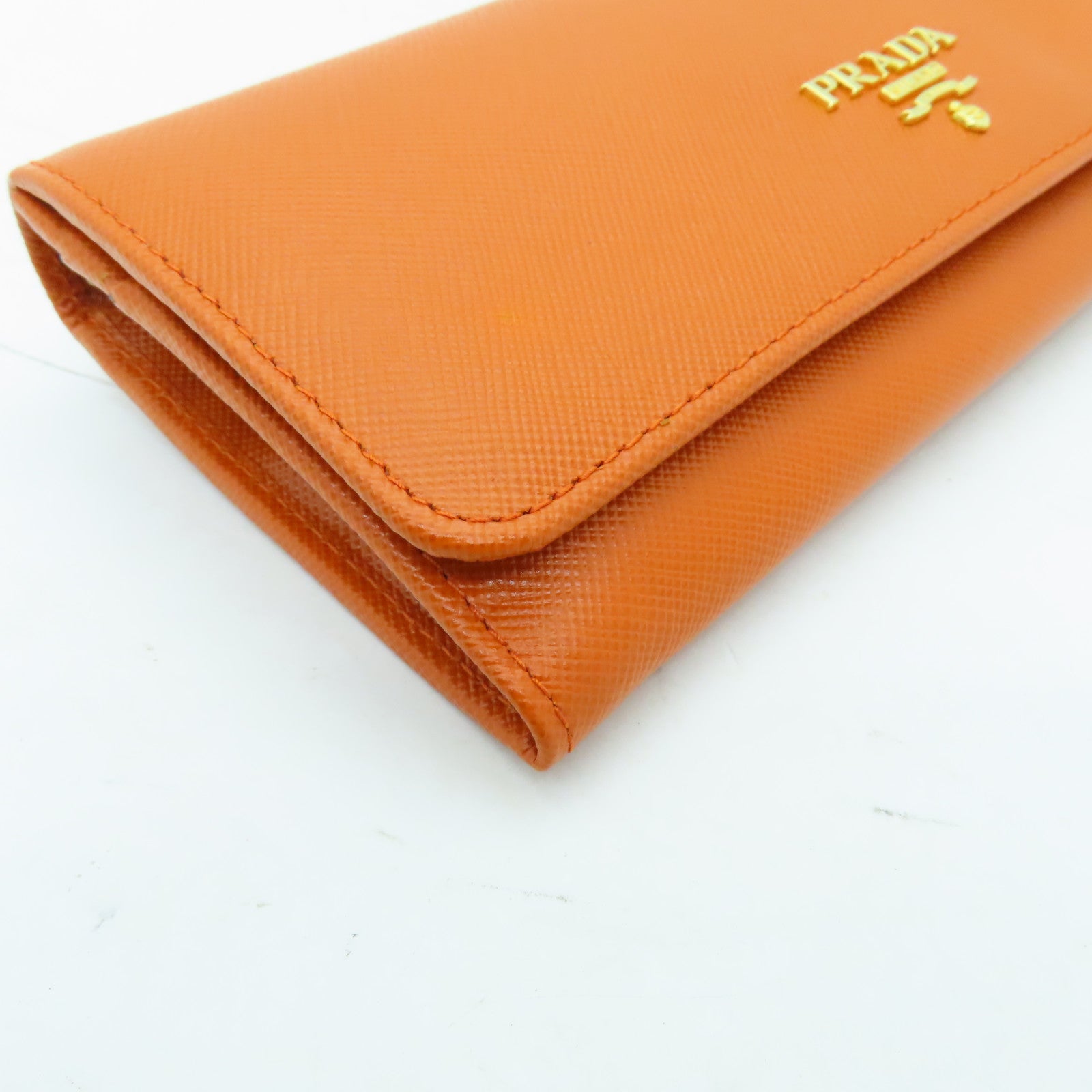 PRADA Saffiano皮革Long Wallet金扣长钱包橙色