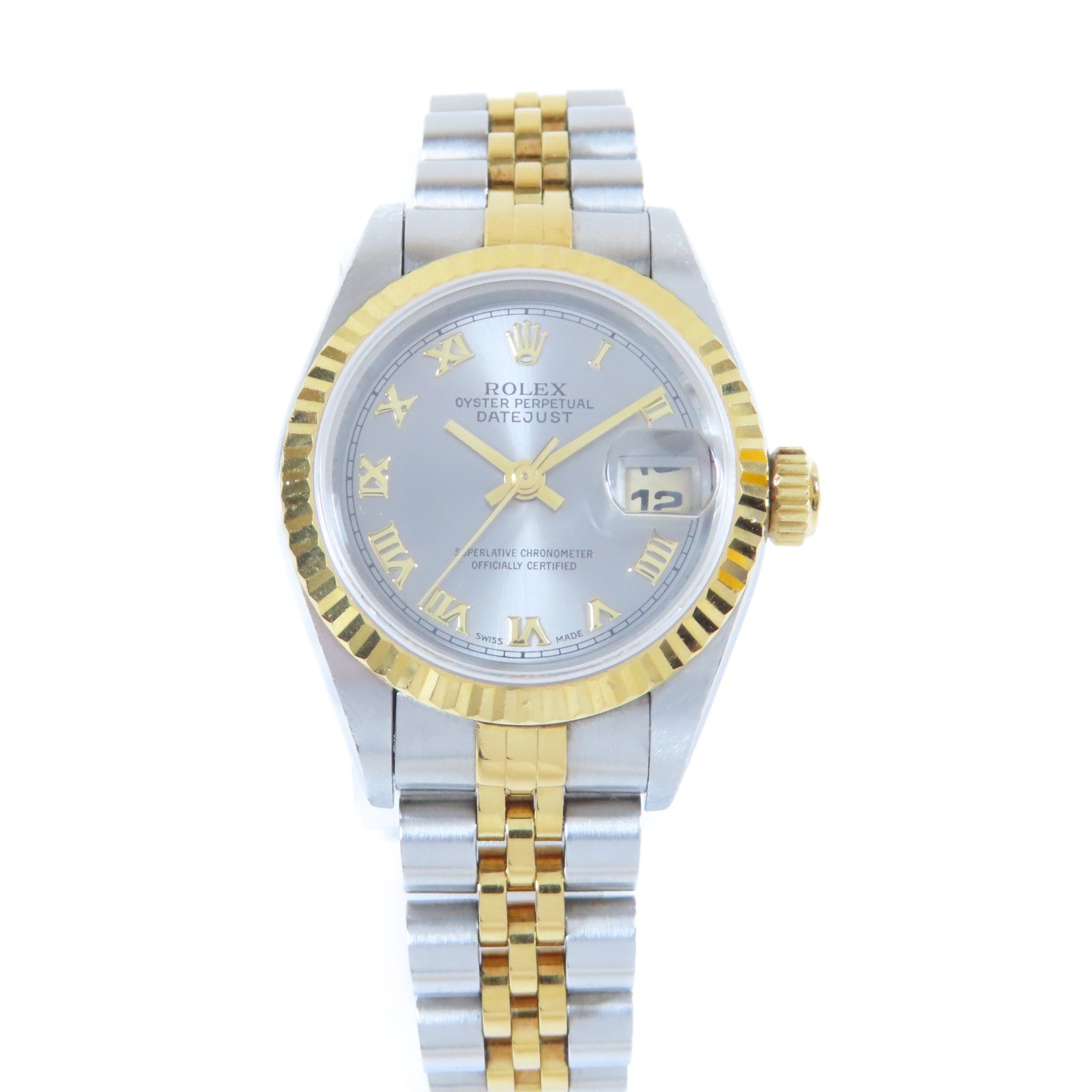 ROLEX 18K黃金/不鏽鋼Datejust手錶灰色#14cm