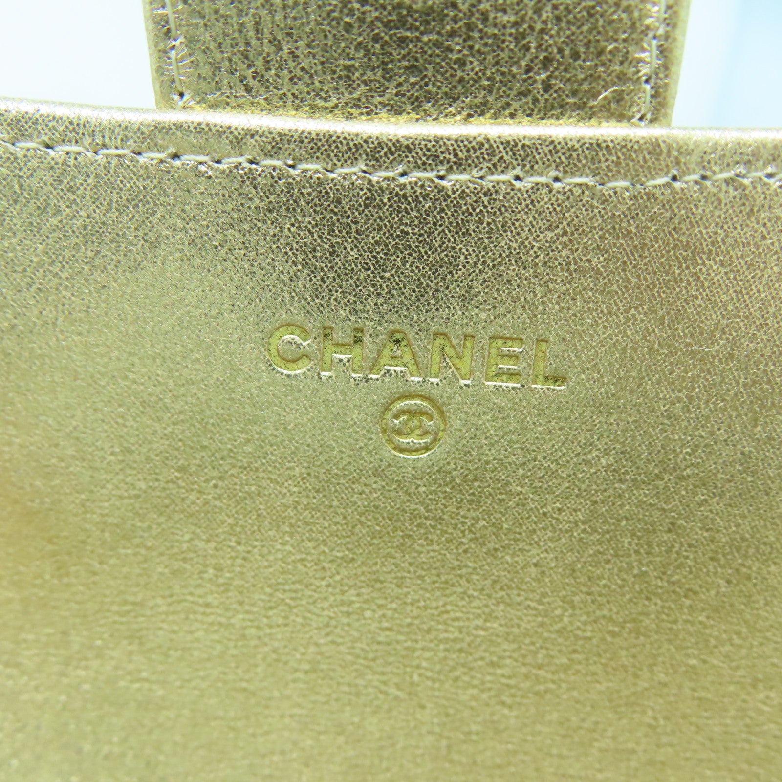 CHANEL 菱格羊皮皮革Long Wallet金扣長錢包金色