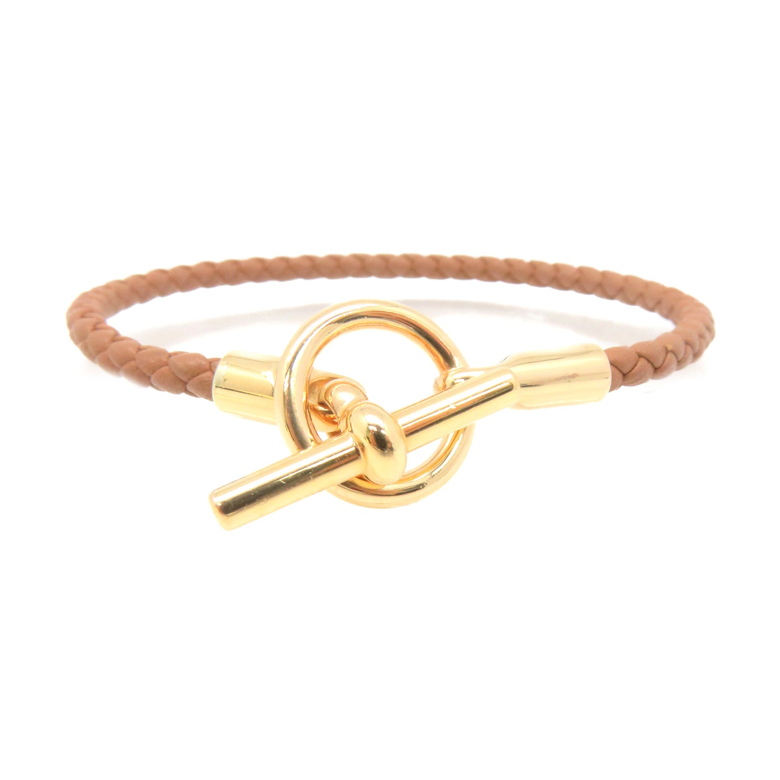 HERMES Swift Leather Glenan H Trio Bracelet Gold Buckle Bracelet Brown