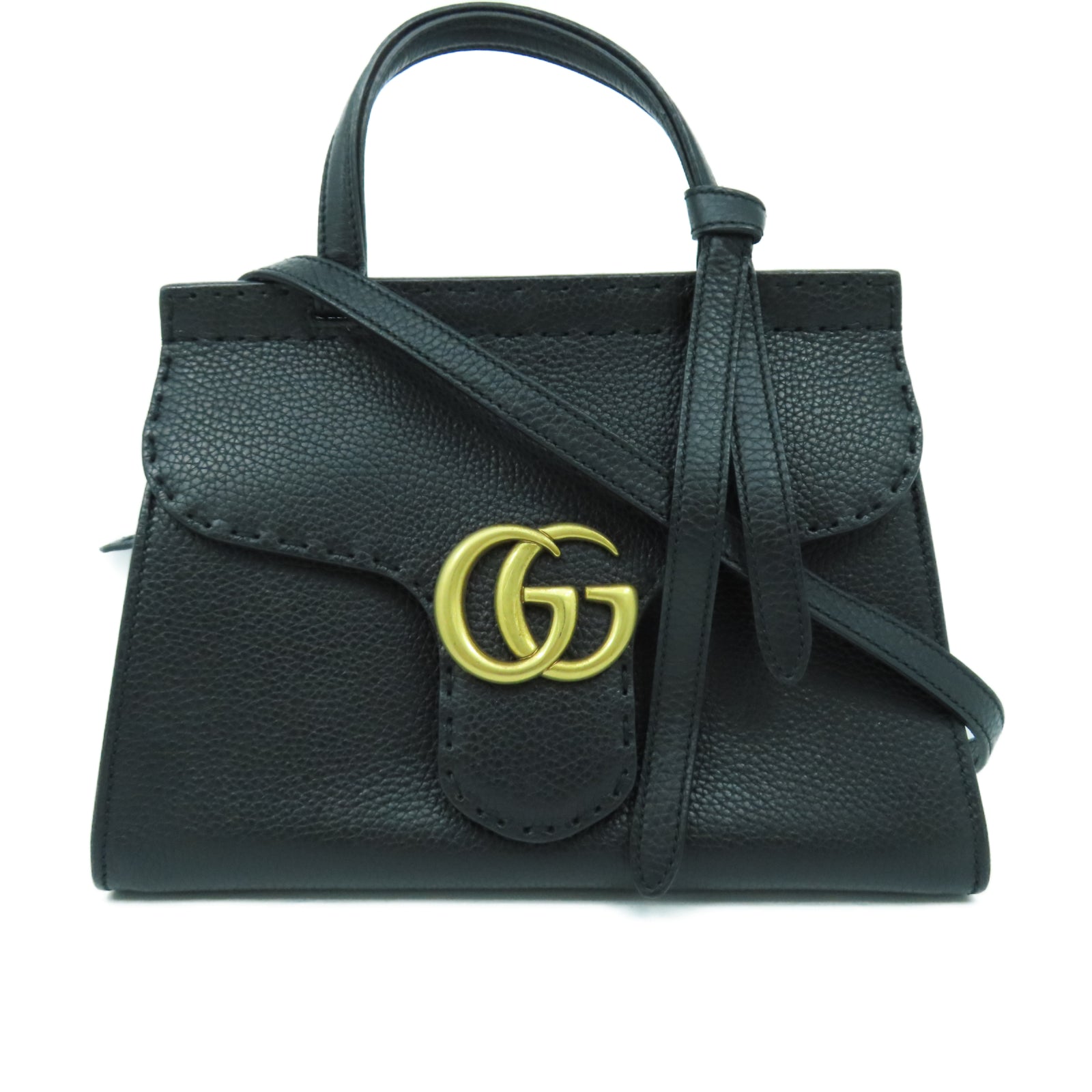 GUCCI 牛皮皮革2 Way Shoulder金扣手挽肩背兩用袋黑色