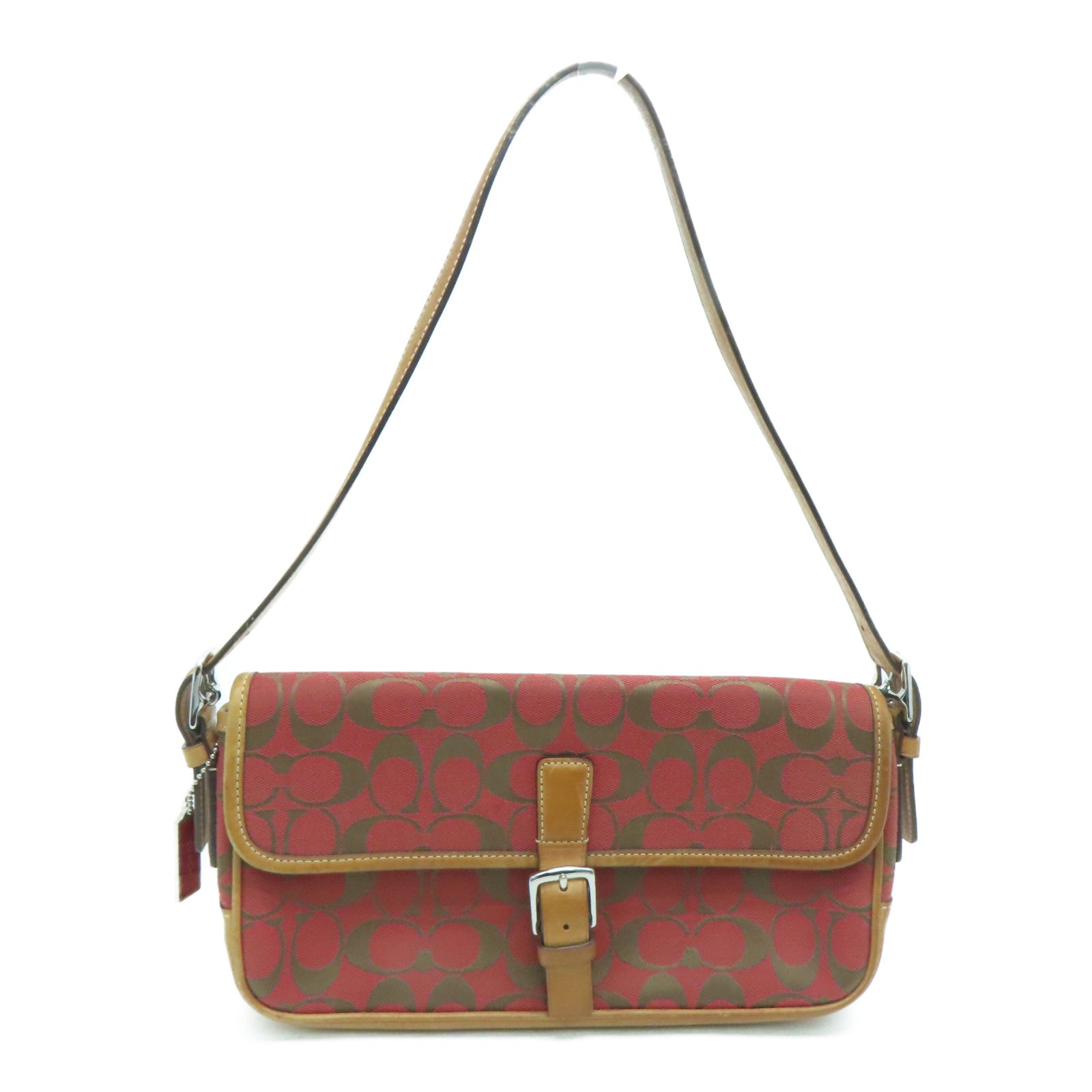 COACH 帆布Shoulder Bag银扣肩背袋红色/啡色