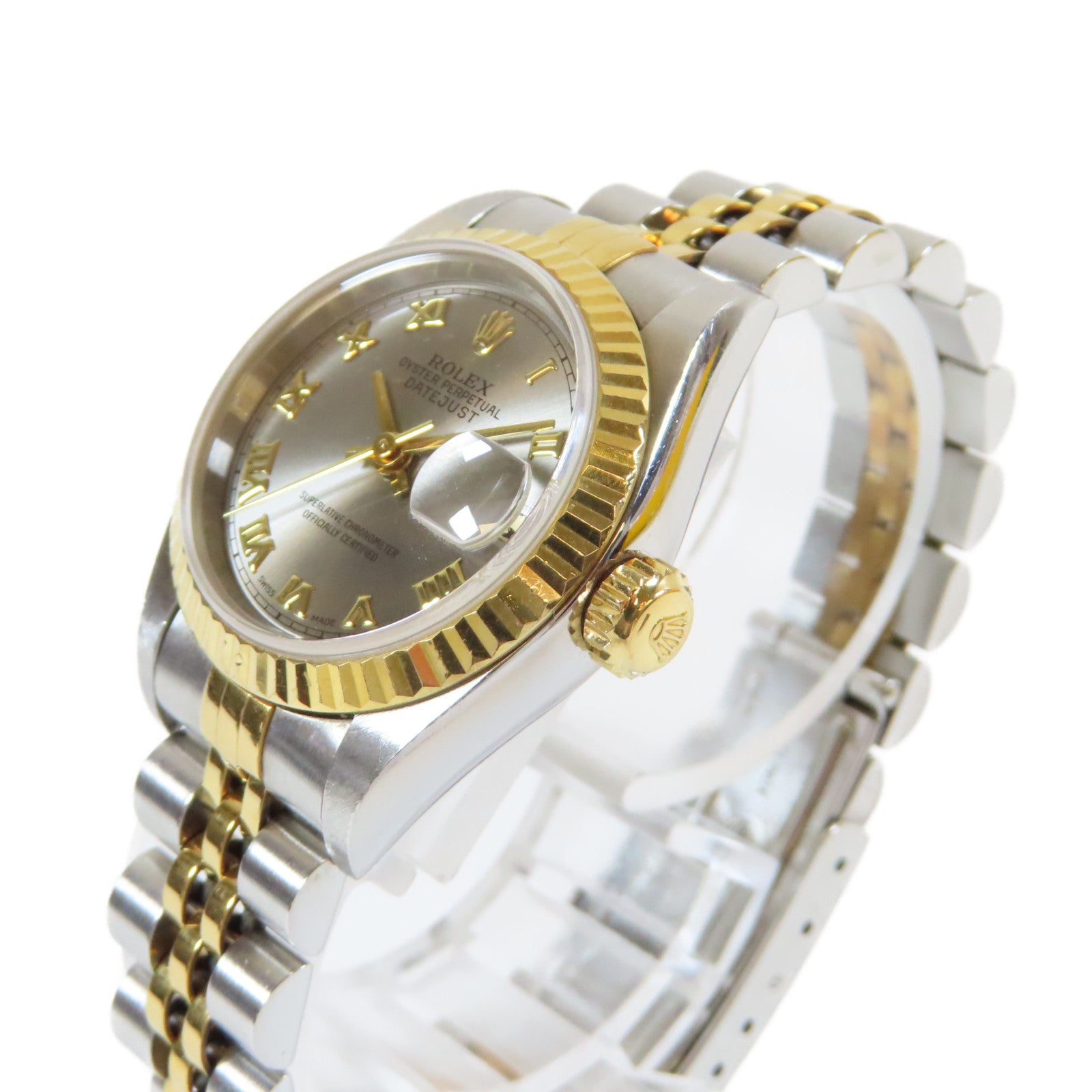 ROLEX 18K黃金/不鏽鋼Datejust手錶灰色#14cm