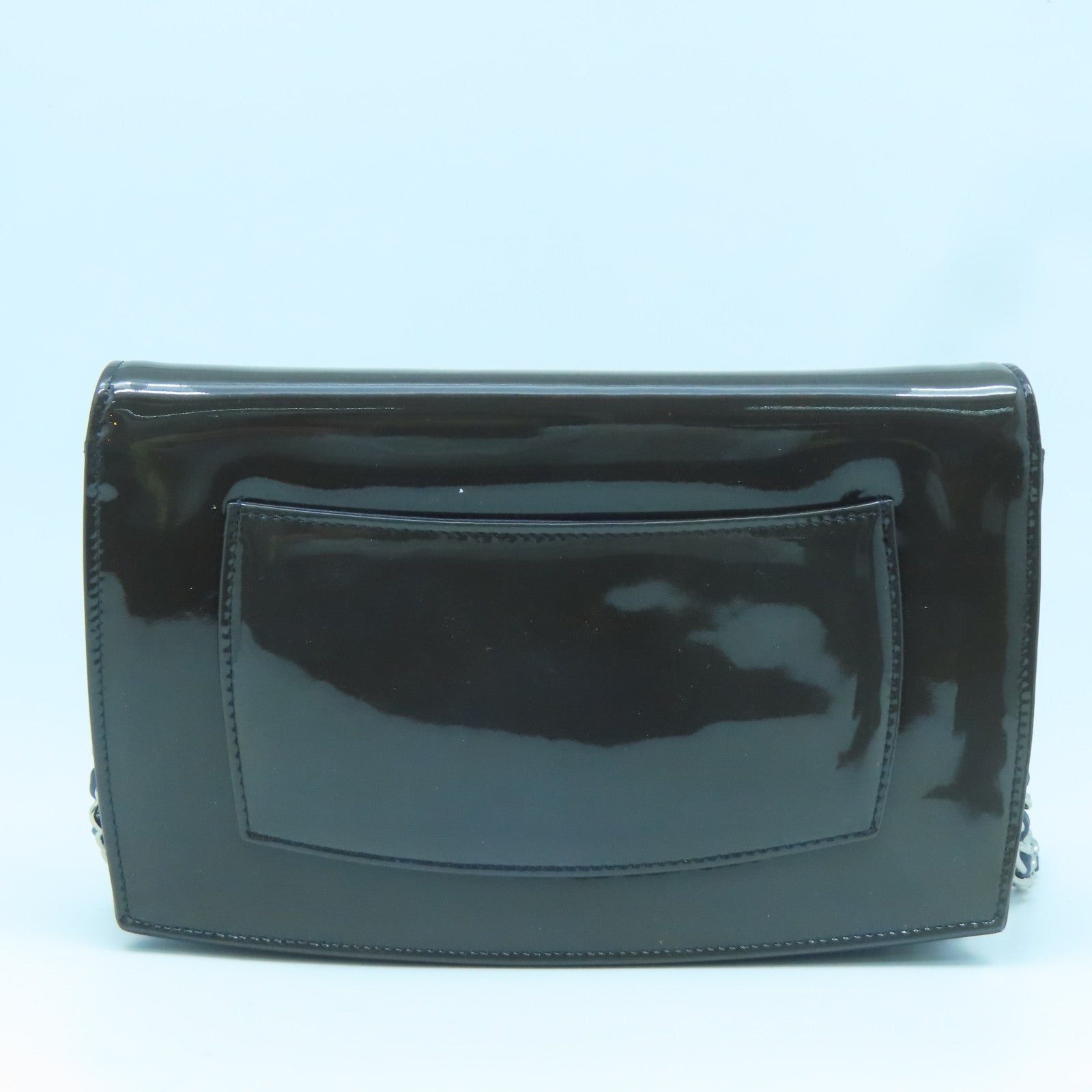 CHANEL Patent Leather Wallet On Chain Silver Buckle Chain Shoulder Bag Green/Blue