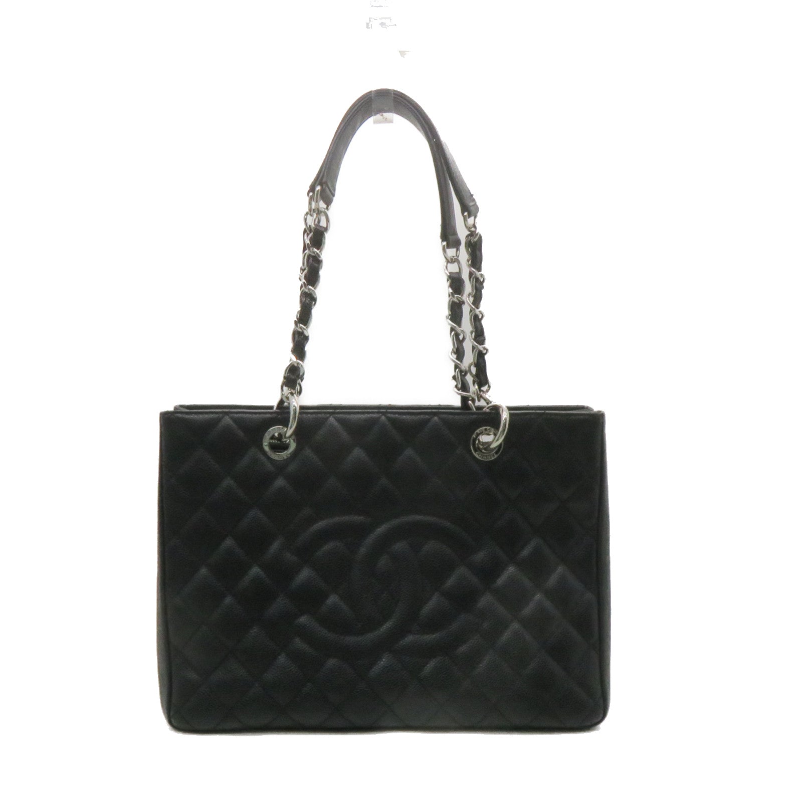 CHANEL 菱格Caviar皮革GST Grand Shopping Tote Bag銀扣鏈帶肩背袋黑色