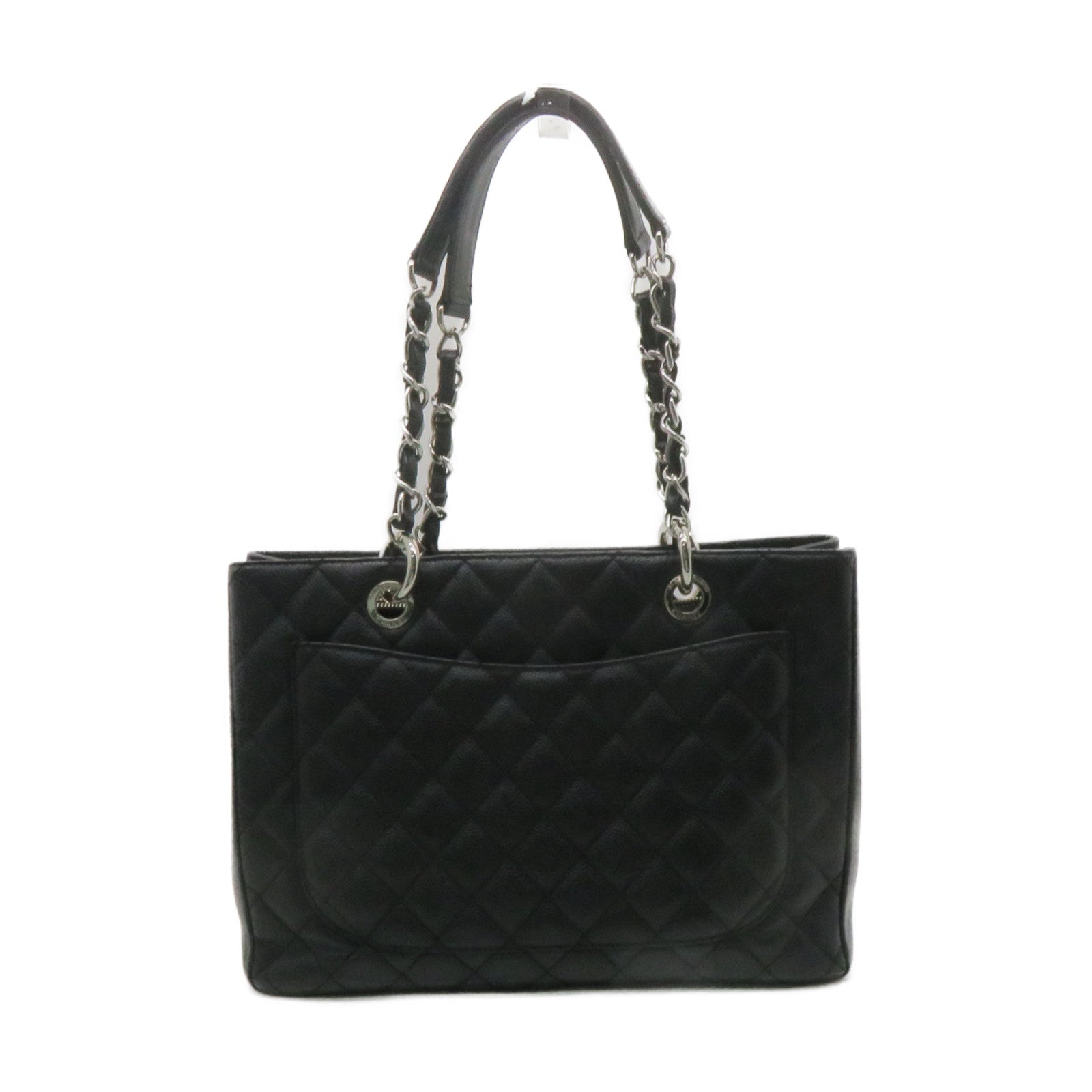 CHANEL 菱格Caviar皮革GST Grand Shopping Tote Bag銀扣鏈帶肩背袋黑色