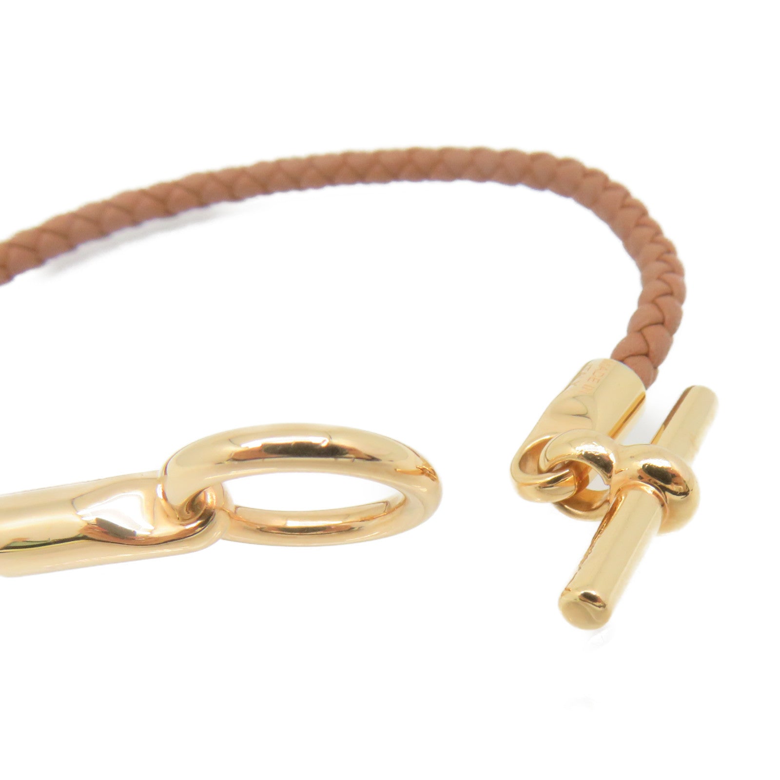 HERMES Swift Leather Glenan H Trio Bracelet Gold Buckle Bracelet Brown