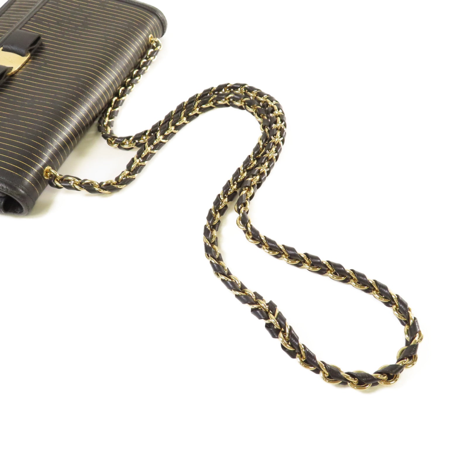Salvatore Ferragamo 牛皮皮革Chain Shoulder Bag金扣鏈帶肩背袋黑色/金色