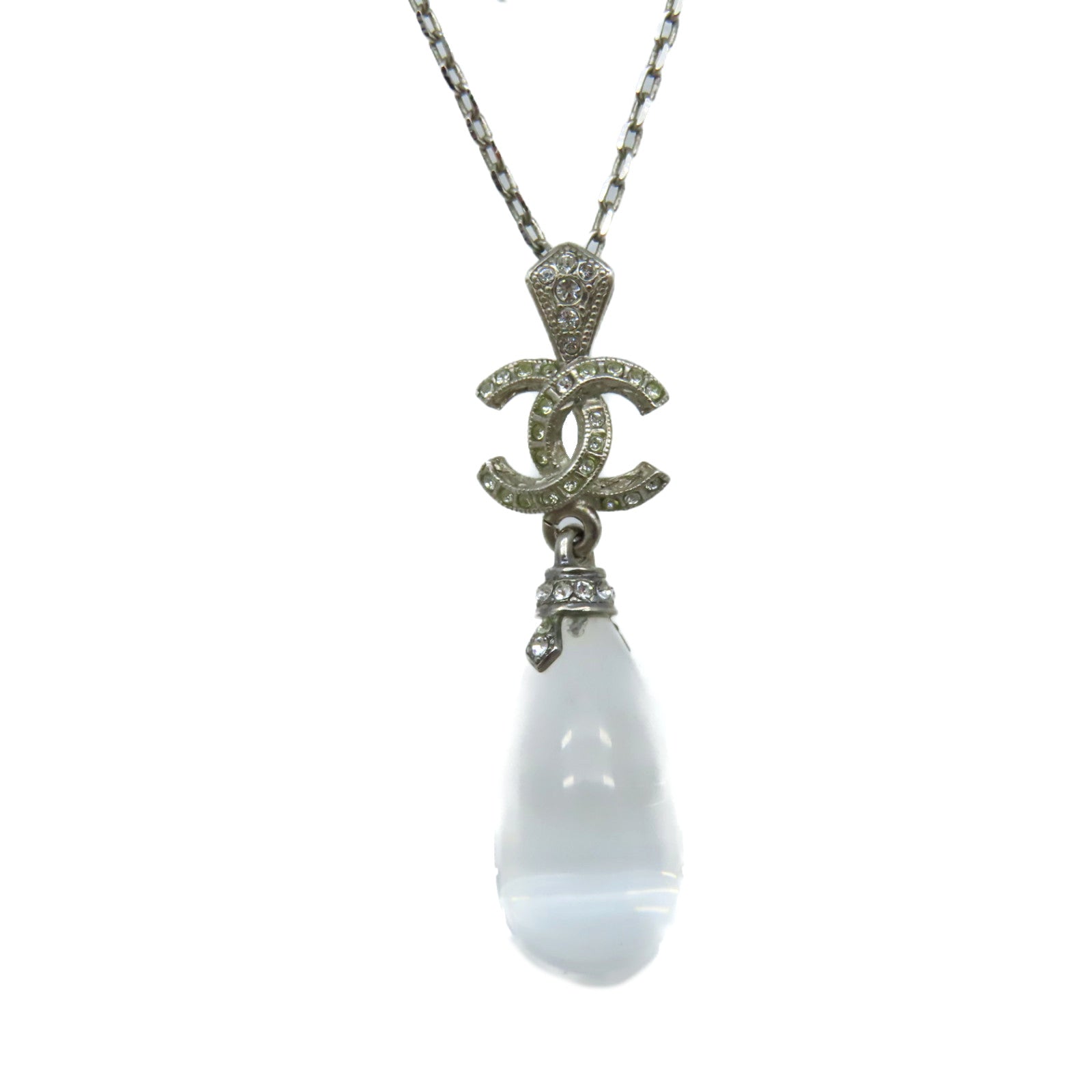 CHANEL 金屬CC Logo Pendant Necklace項鏈銀色/透明