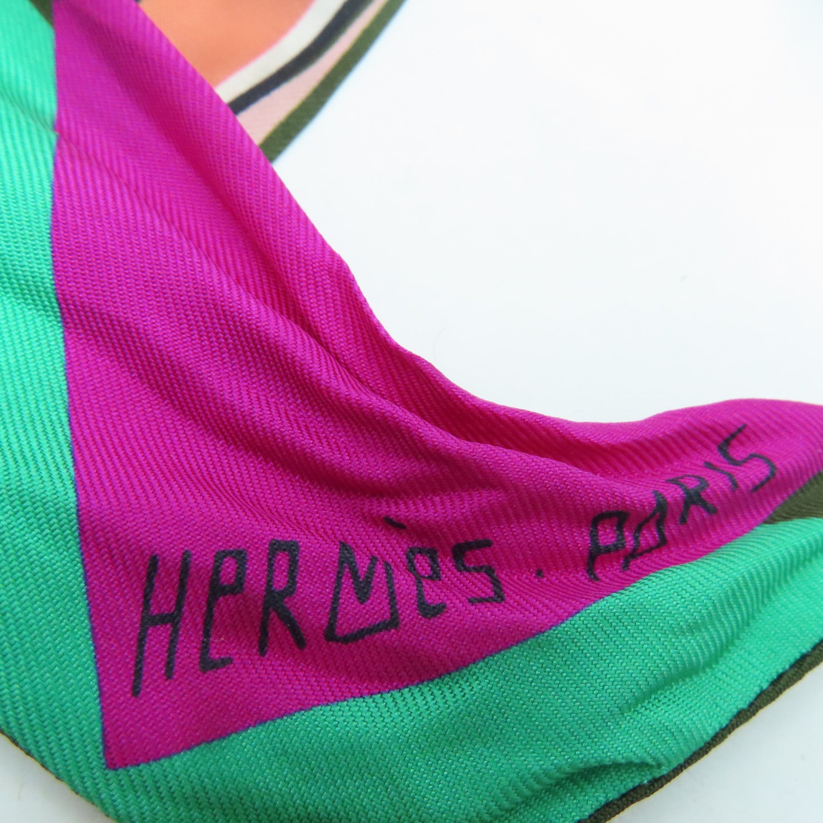 HERMES 絲質Twilly絲巾綠色/墨綠色/粉紅色