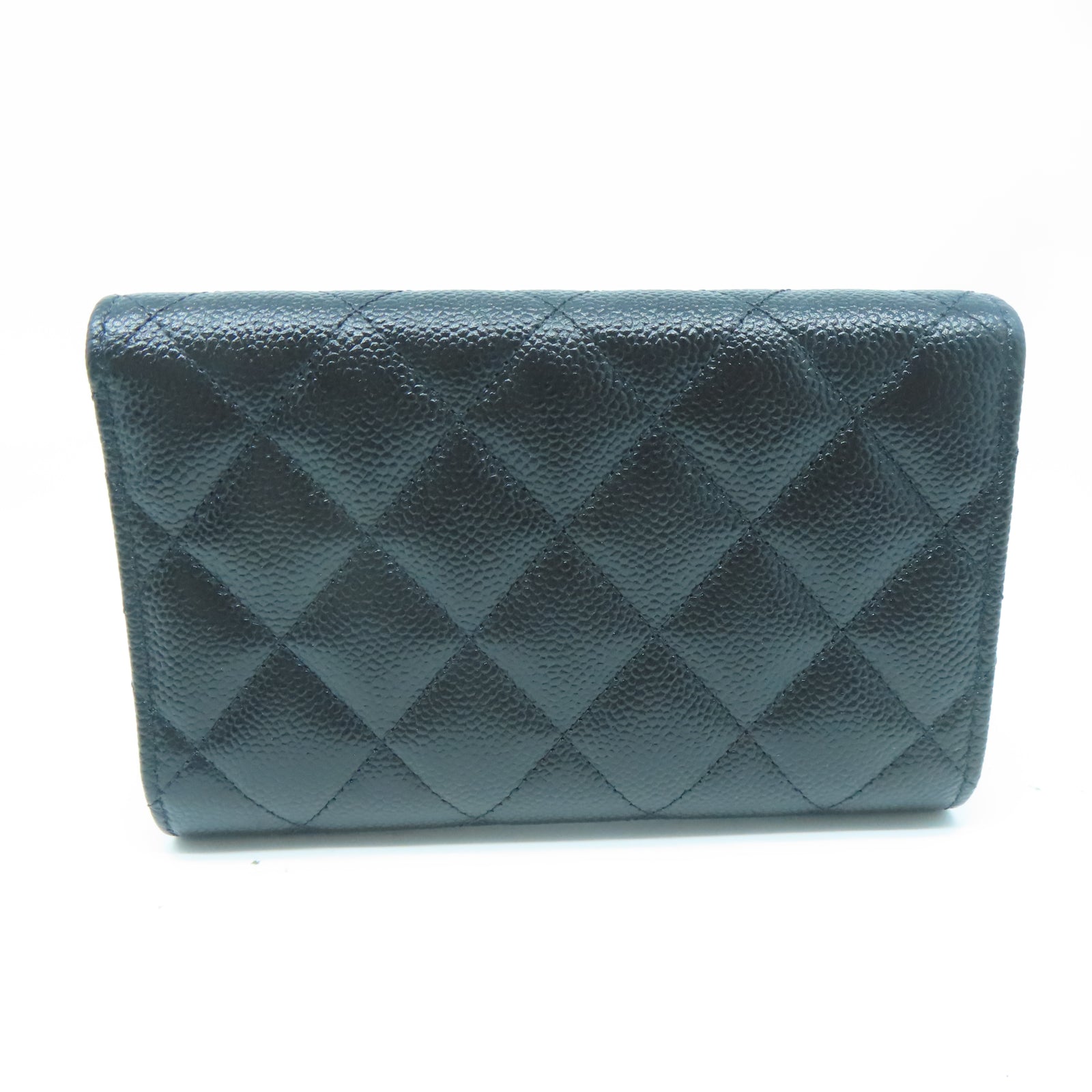 CHANEL 菱格牛皮皮革Wallet金扣錢包黑色