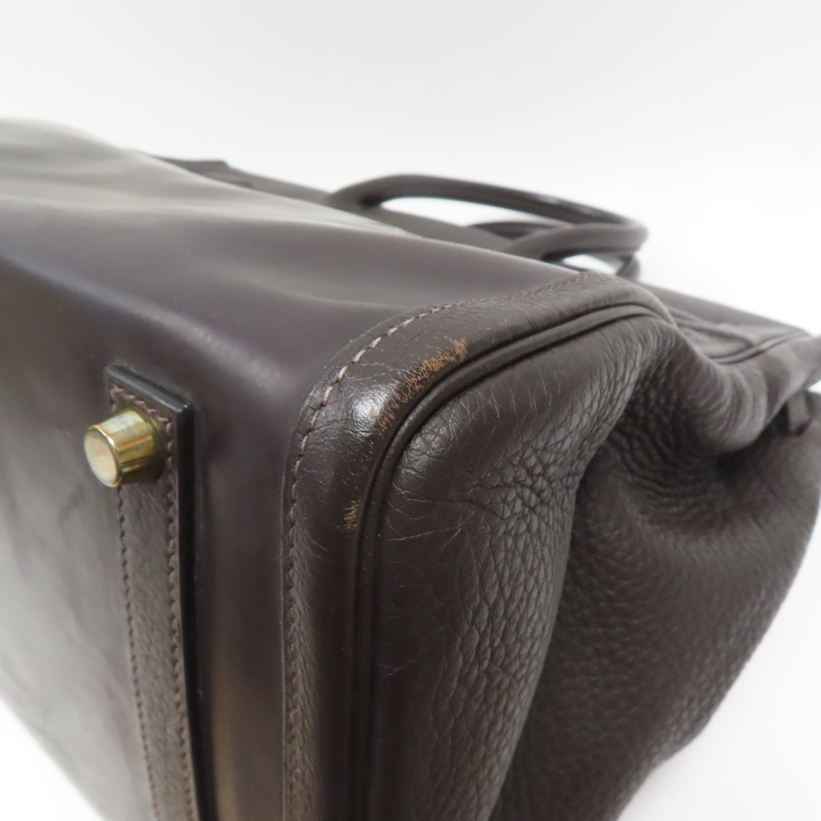 HERMES 皮革Birkin 35金扣手挽袋深啡色