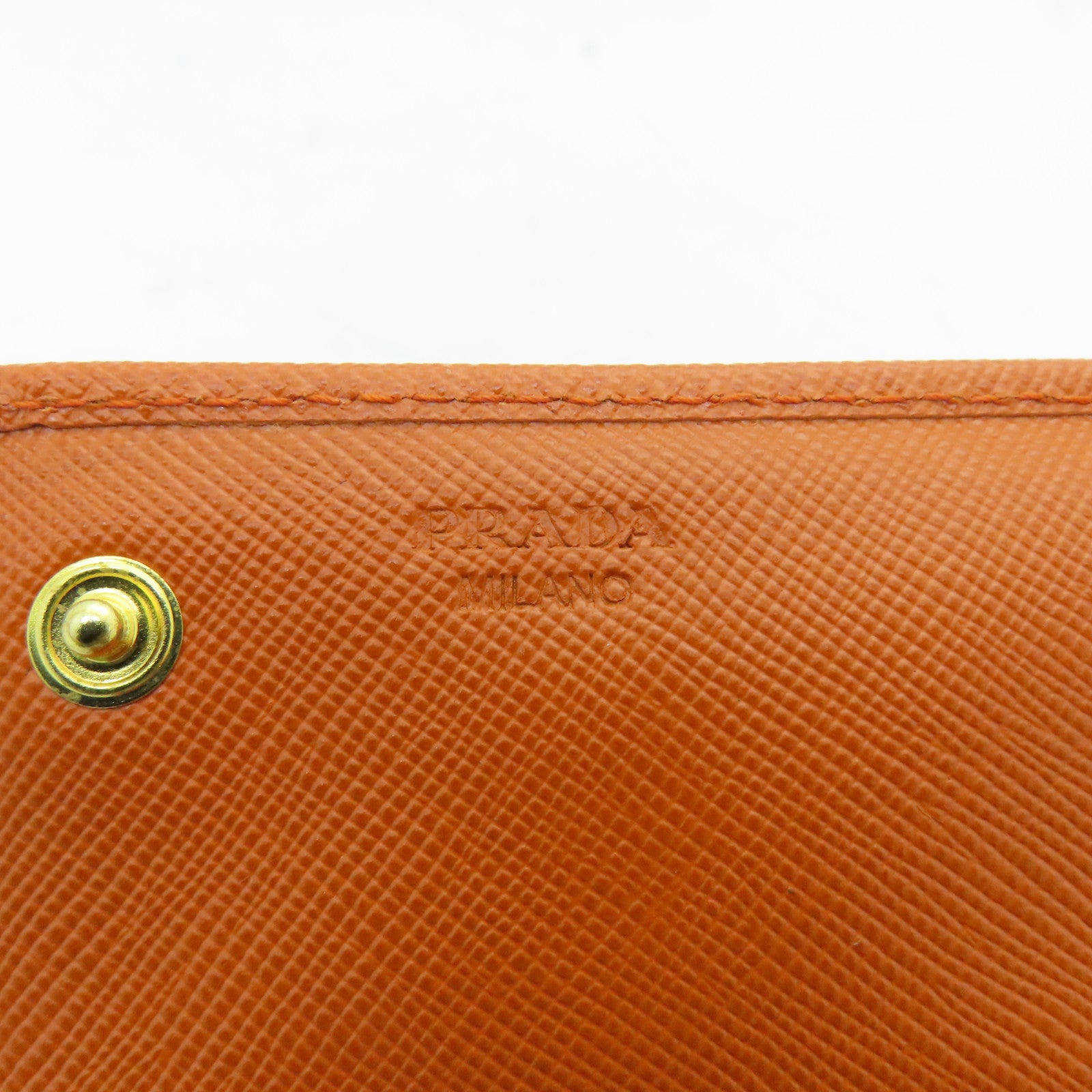PRADA Saffiano皮革Long Wallet金扣长钱包橙色