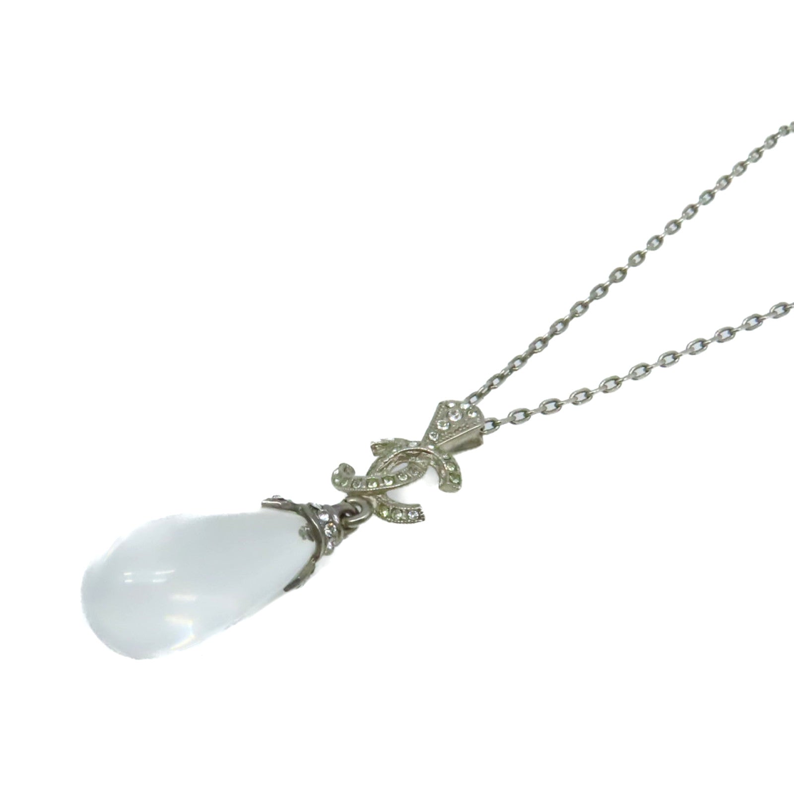CHANEL 金屬CC Logo Pendant Necklace項鏈銀色/透明
