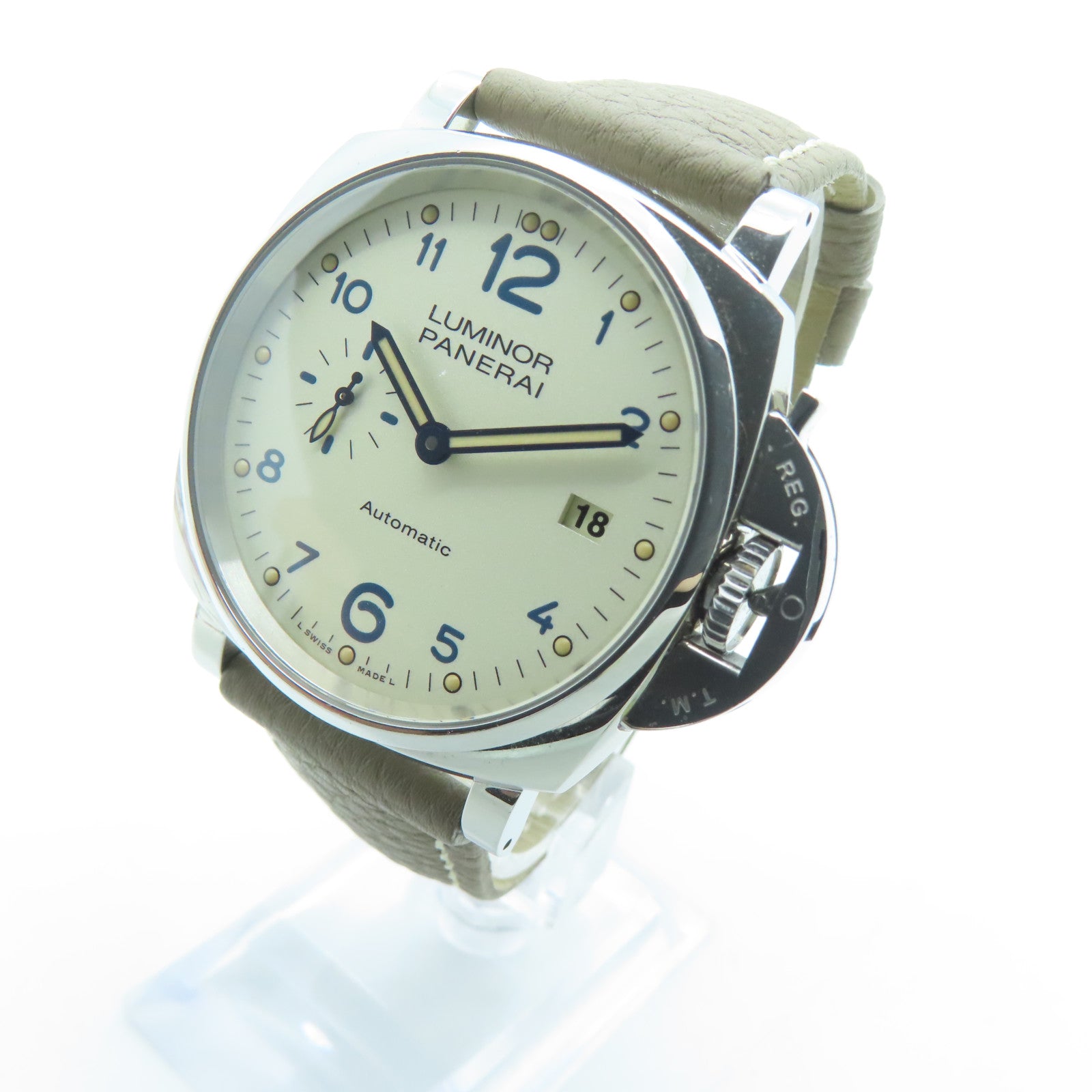 PANERAI Luminor皮革带/不锈钢手表自动机芯米色
