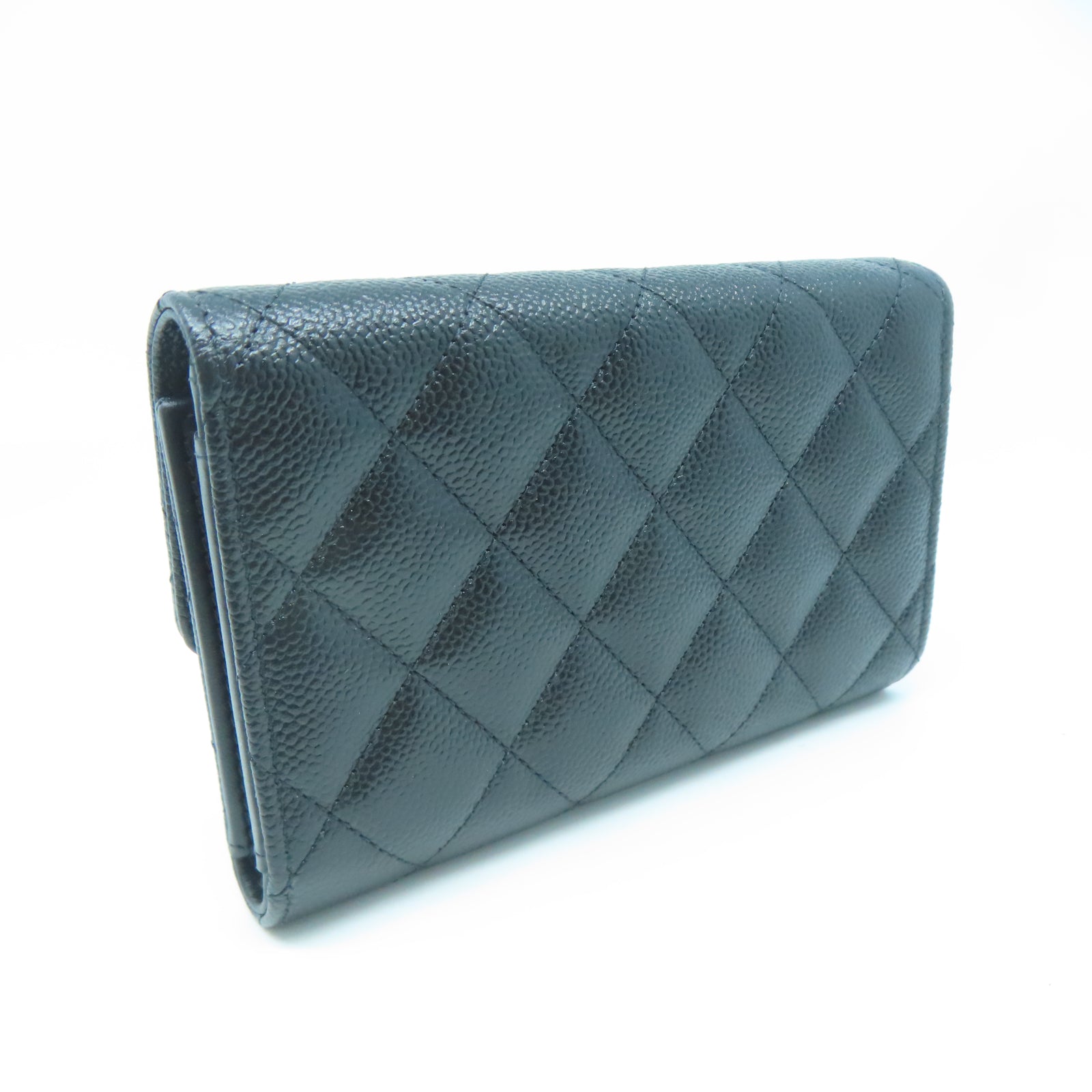 CHANEL 菱格牛皮皮革Wallet金扣錢包黑色