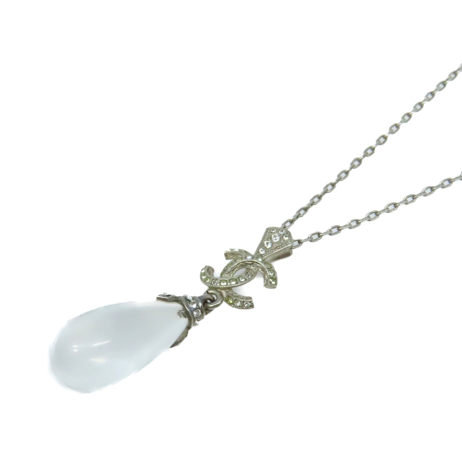 CHANEL 金屬CC Logo Pendant Necklace項鏈銀色/透明