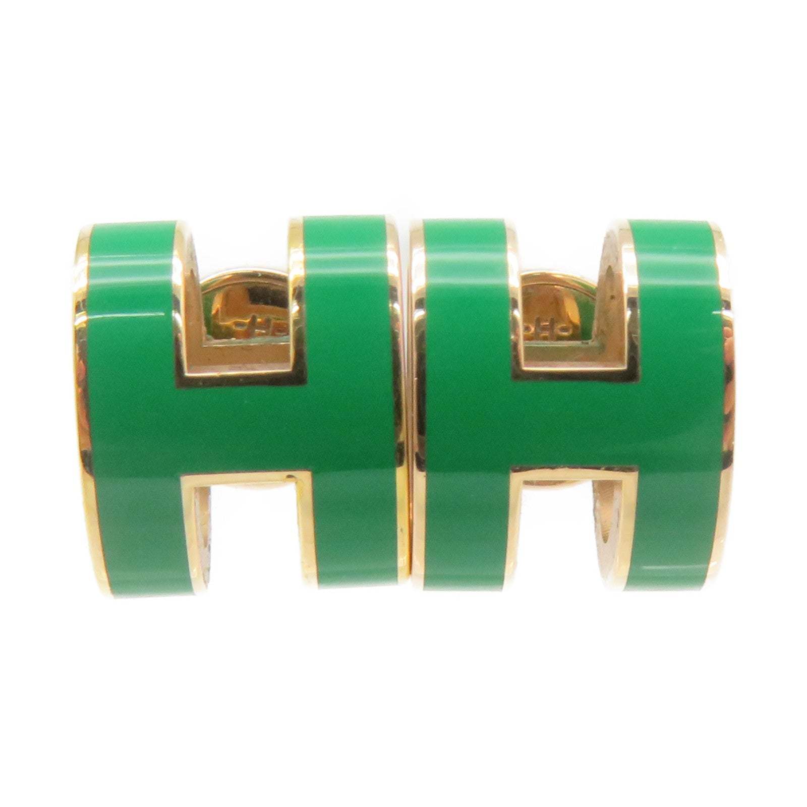 HERMES Metal Mini Pop H Earrings Green/Gold