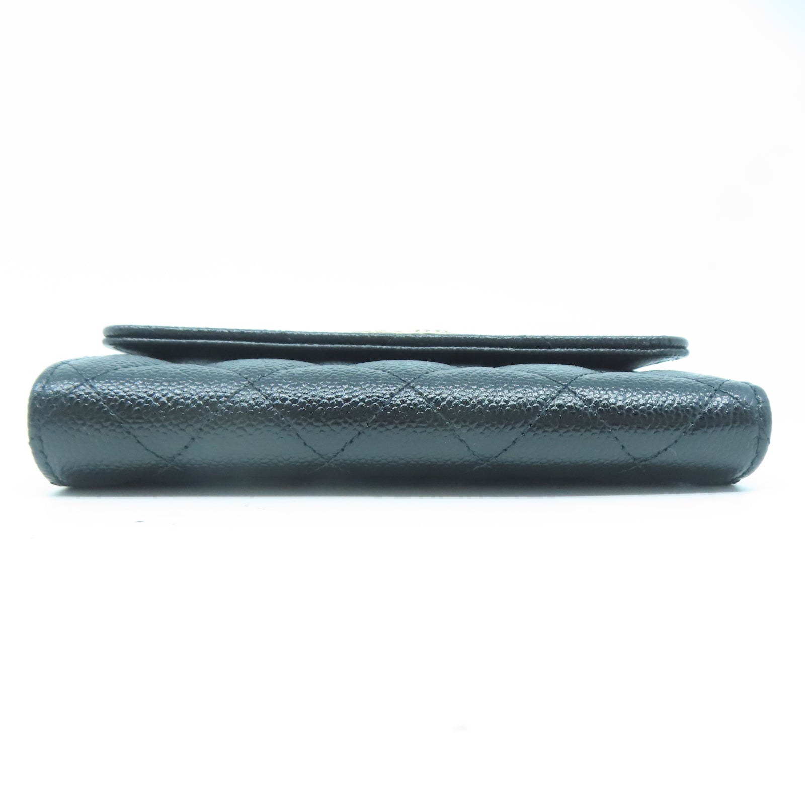 CHANEL 菱格牛皮皮革Wallet金扣錢包黑色