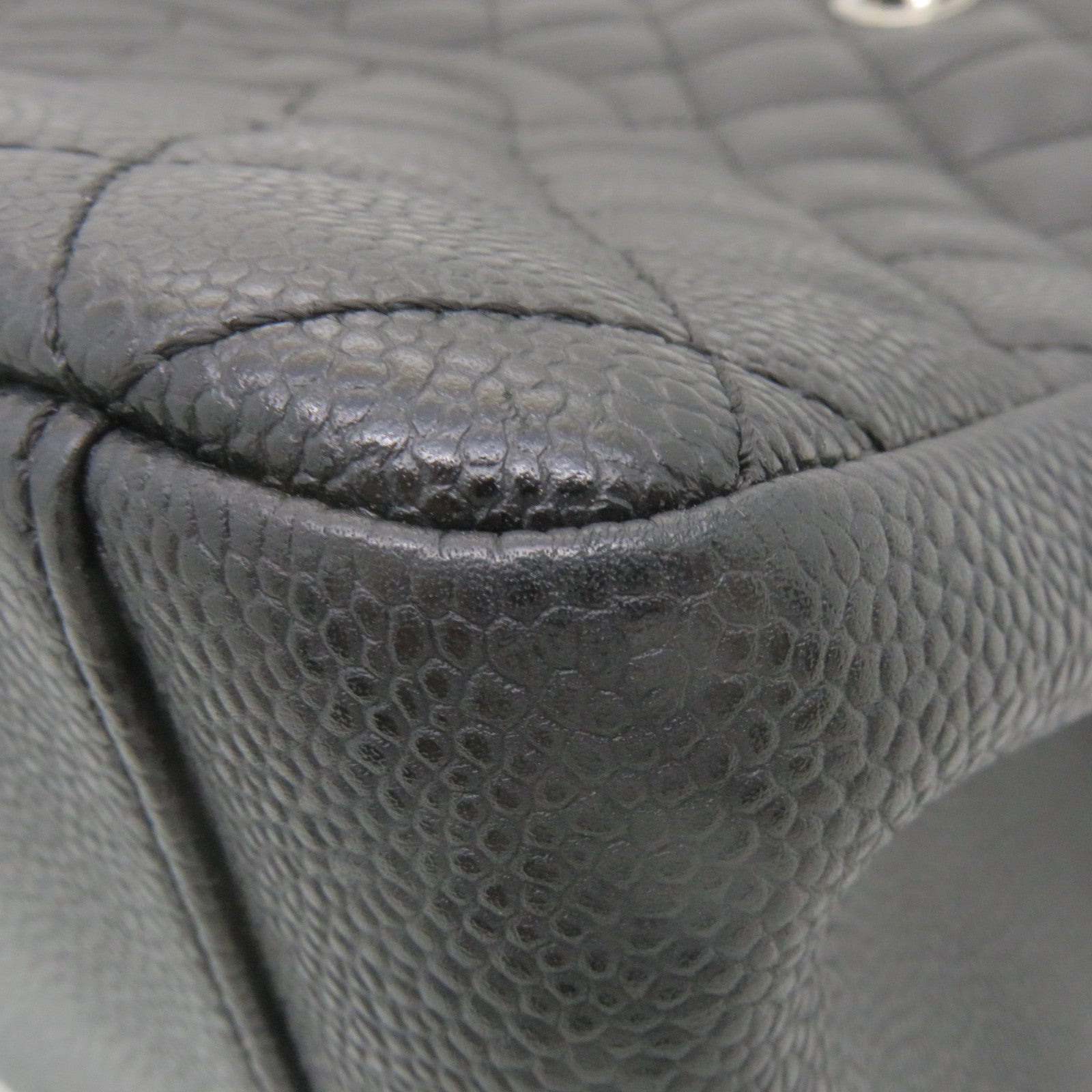 CHANEL 菱格Caviar皮革GST Grand Shopping Tote Bag銀扣鏈帶肩背袋黑色