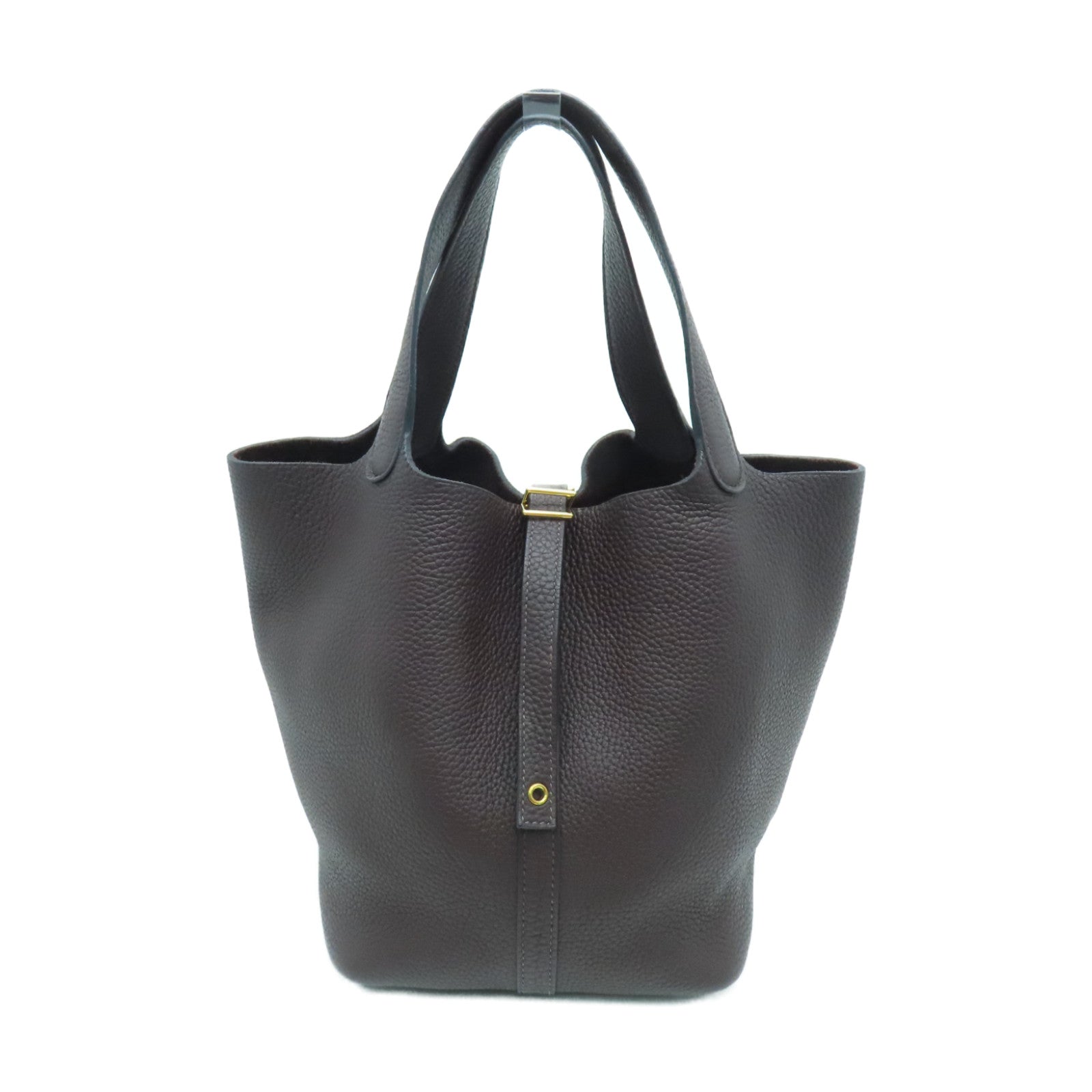 HERMES Clemence Leather Picotin MM Gold Buckle Hand Bag Rouge Sellier Burgundy
