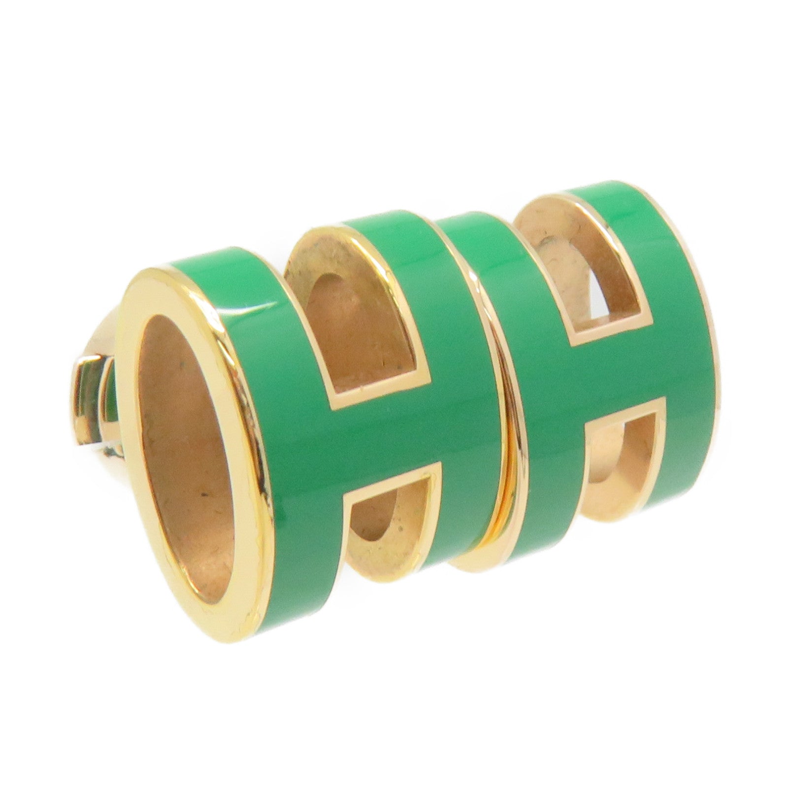 HERMES Metal Mini Pop H Earrings Green/Gold