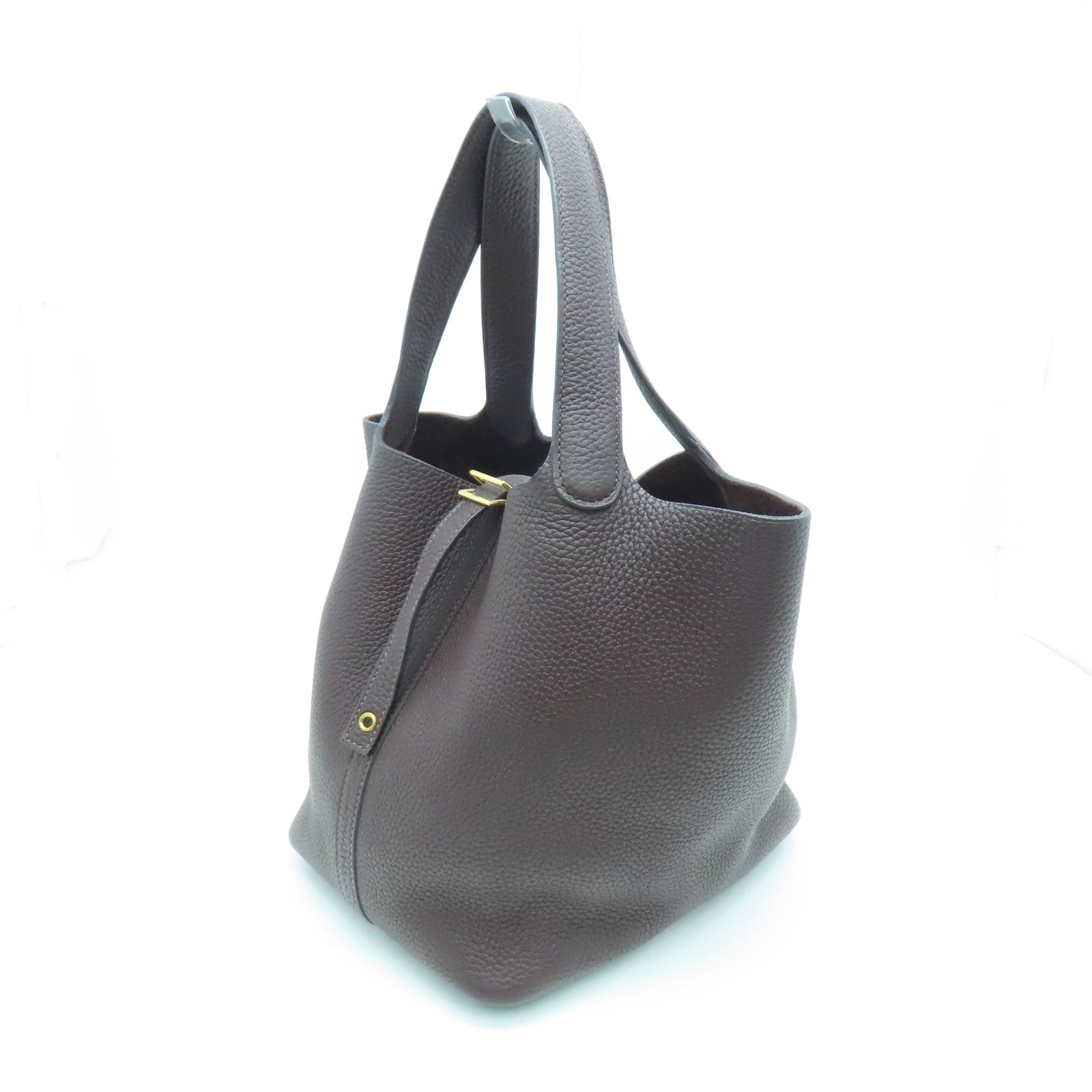 HERMES Clemence Leather Picotin MM Gold Buckle Hand Bag Rouge Sellier Burgundy