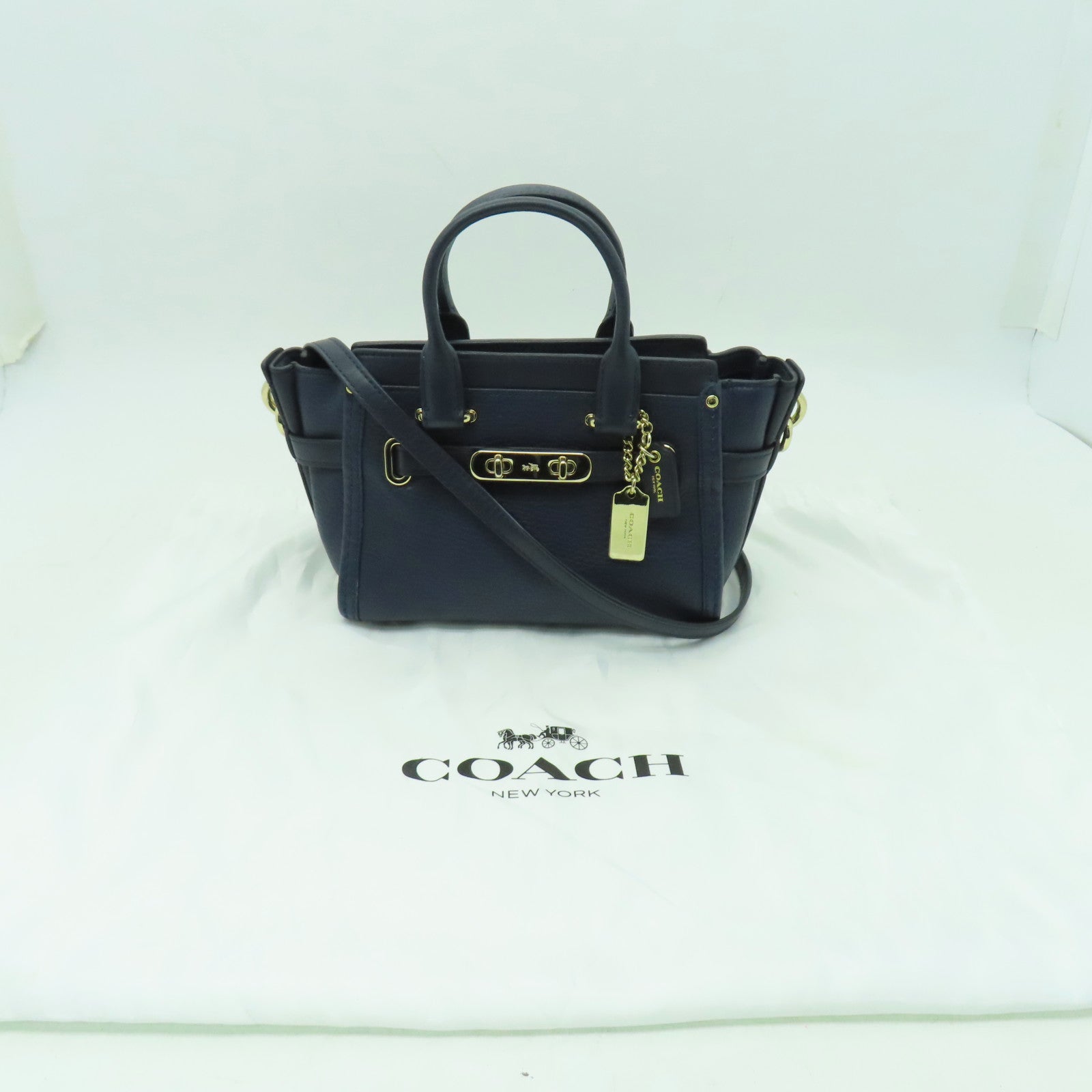 COACH 牛皮皮革2 Way Shoulder金扣手挽肩背兩用袋藍色