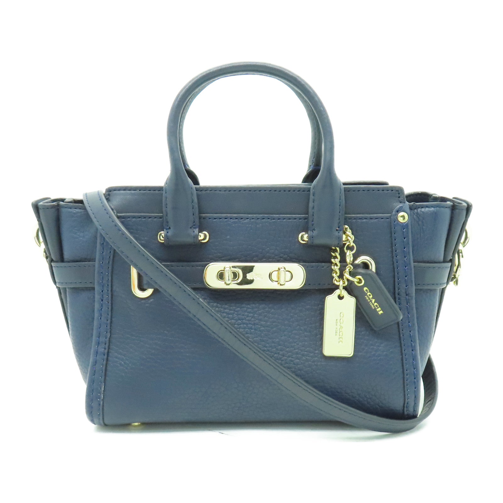 COACH 牛皮皮革2 Way Shoulder金扣手挽肩背兩用袋藍色