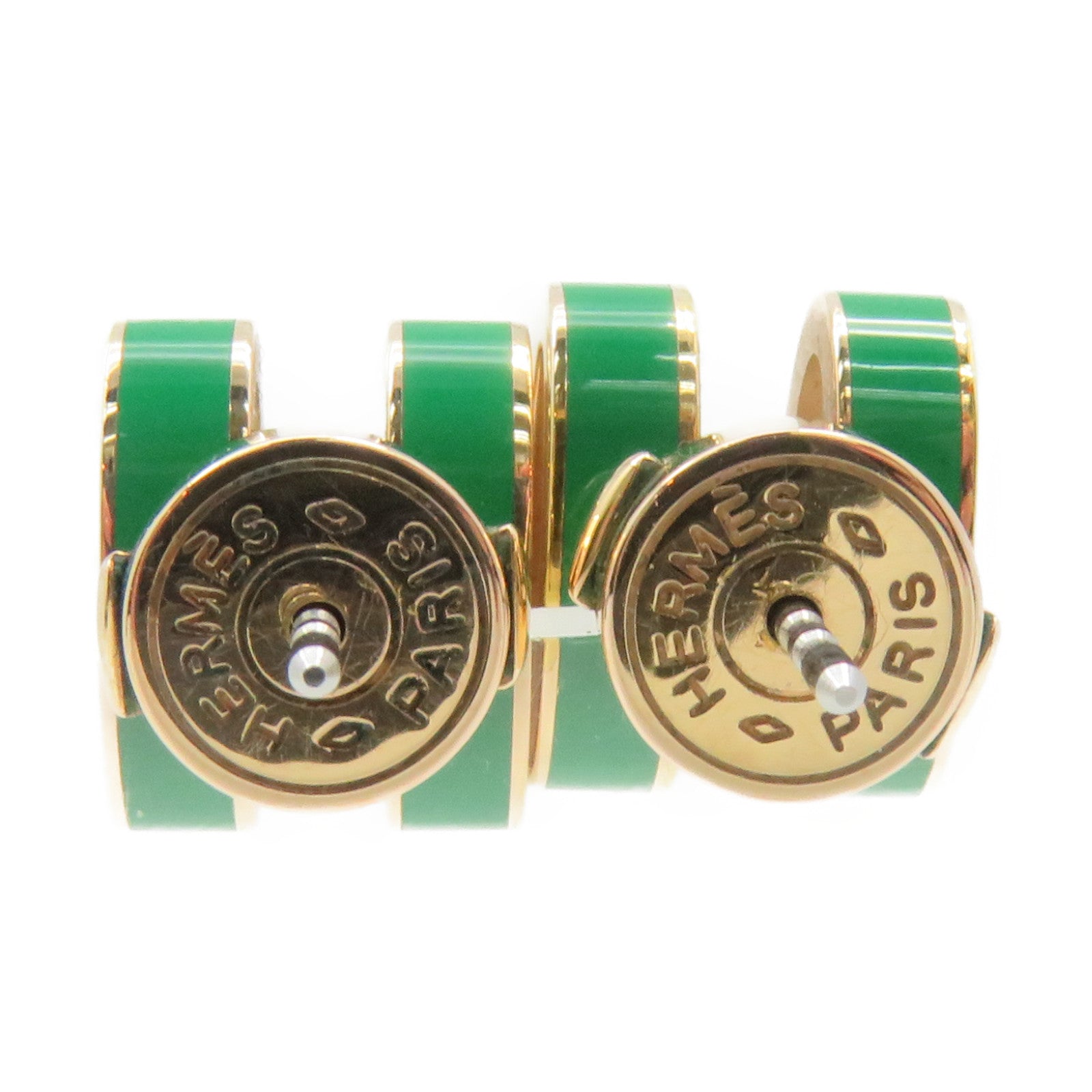 HERMES Metal Mini Pop H Earrings Green/Gold
