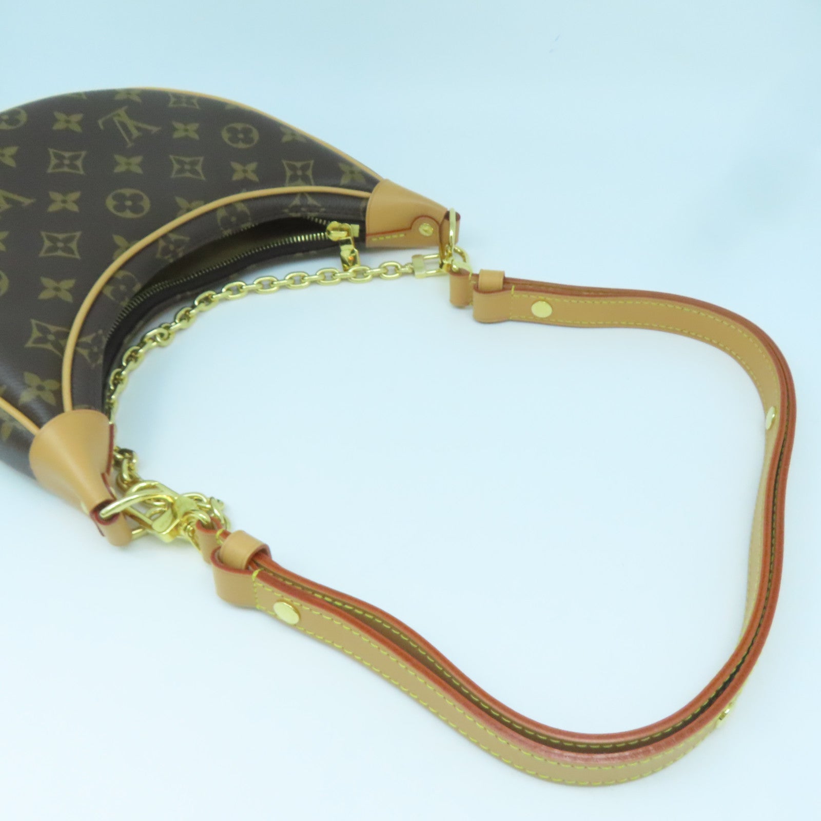 LOUIS VUITTON Monogram Loop Gold Buckle Hand Shoulder Bag Brown