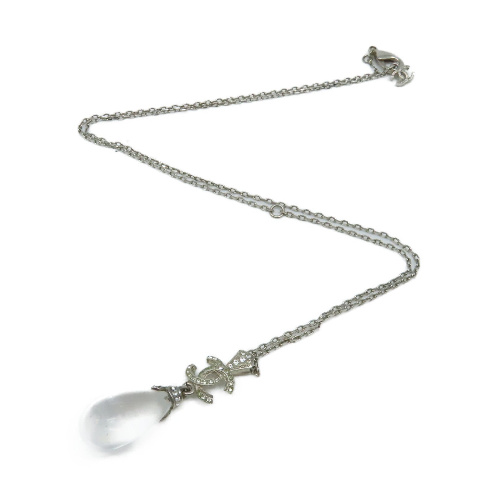 CHANEL 金屬CC Logo Pendant Necklace項鏈銀色/透明