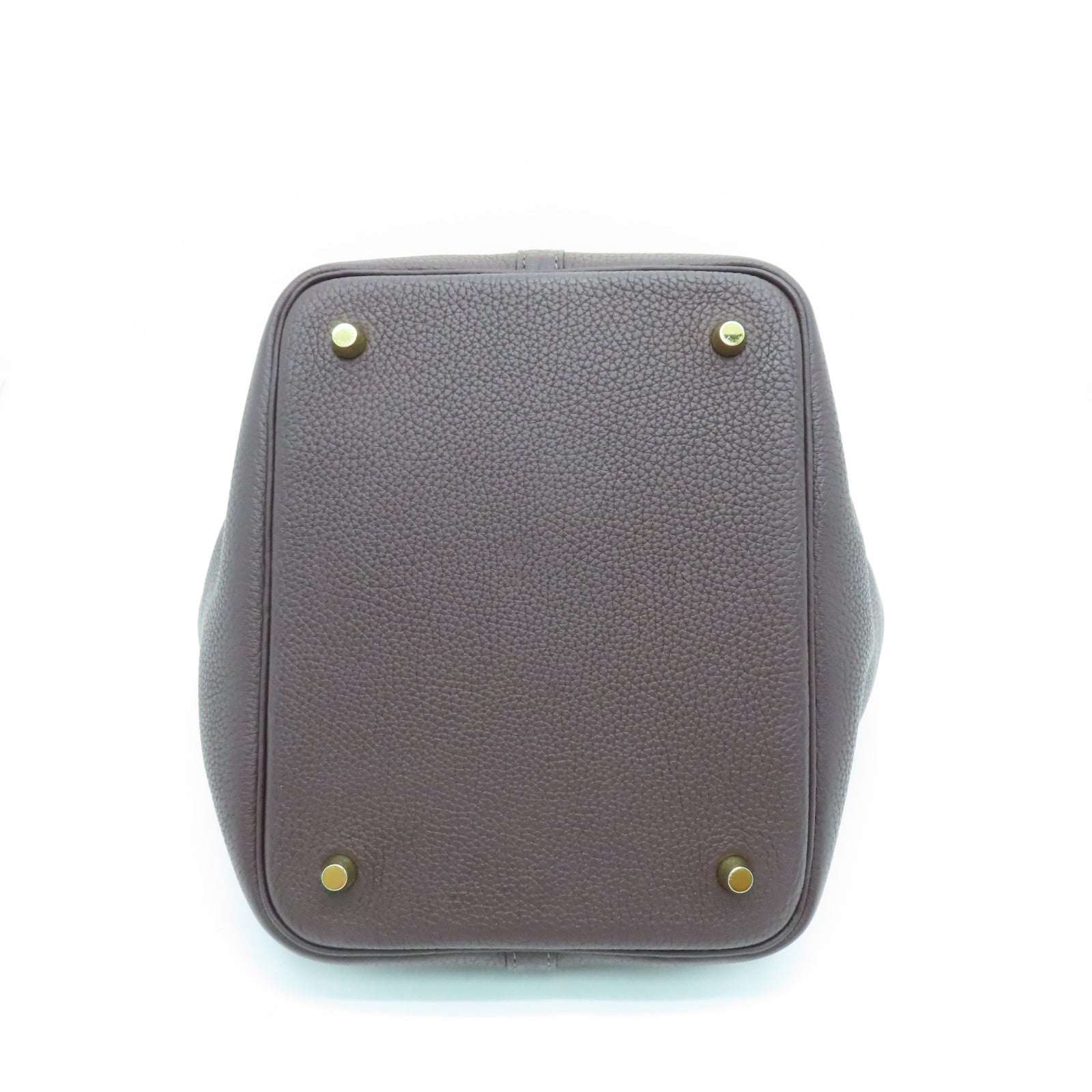 HERMES Clemence Leather Picotin MM Gold Buckle Hand Bag Rouge Sellier Burgundy