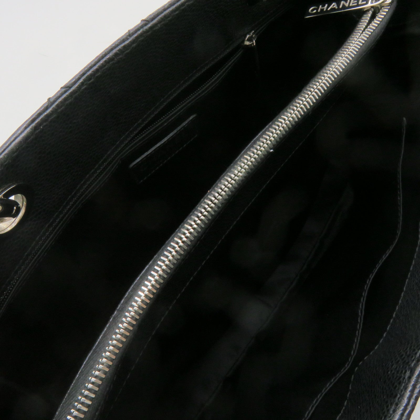 CHANEL 菱格Caviar皮革GST Grand Shopping Tote Bag銀扣鏈帶肩背袋黑色