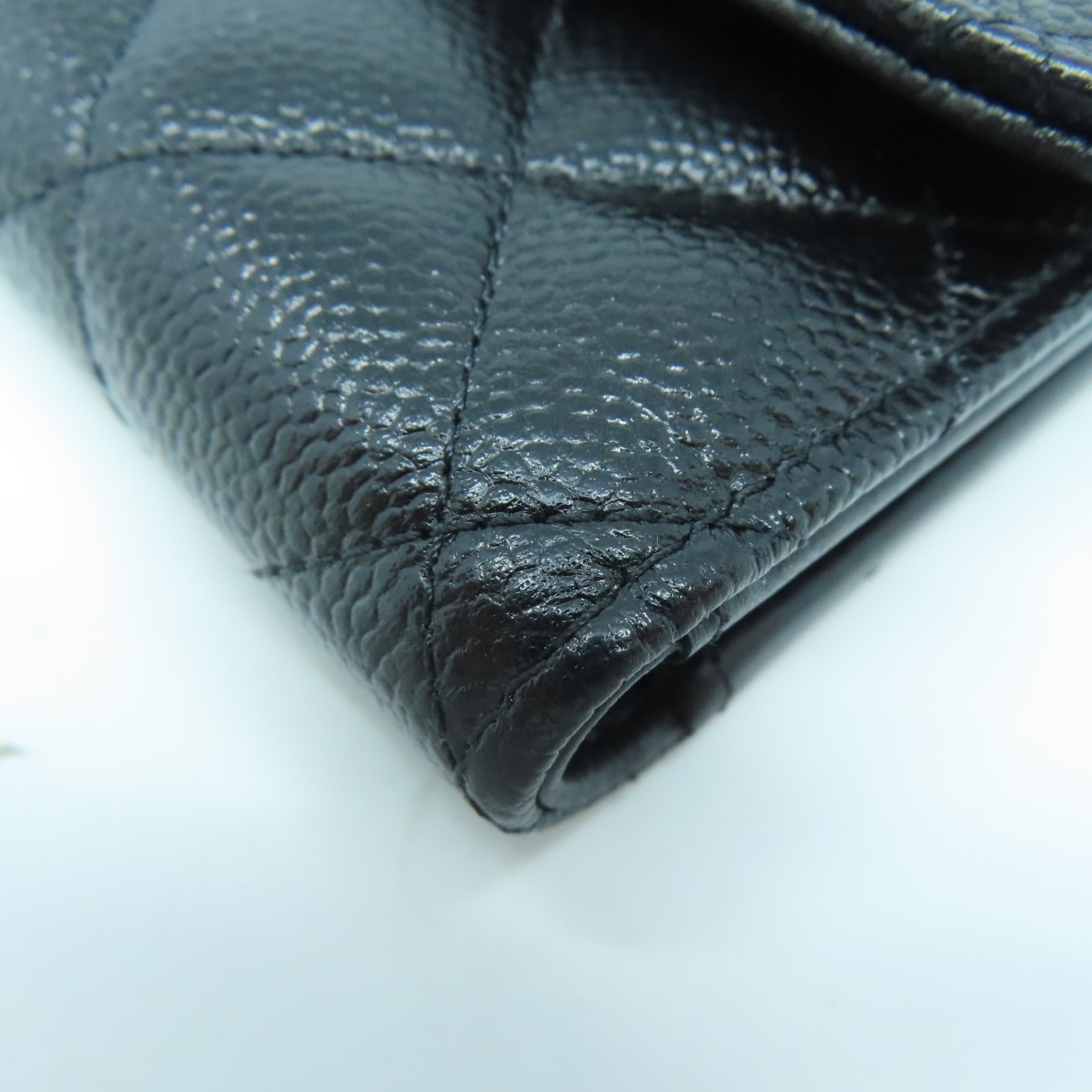 CHANEL 菱格牛皮皮革Wallet金扣錢包黑色