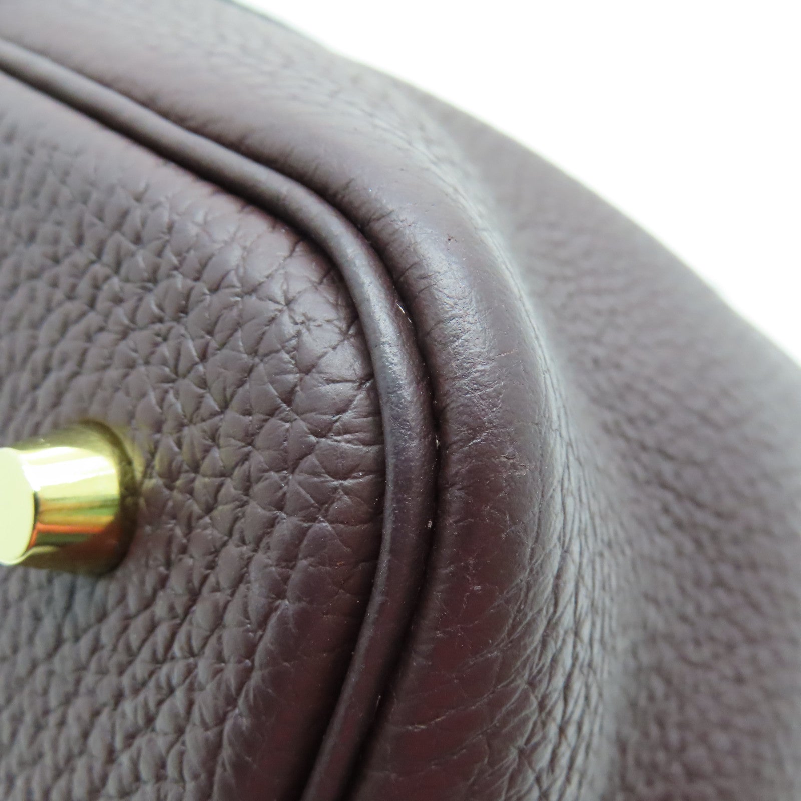 HERMES Clemence Leather Picotin MM Gold Buckle Hand Bag Rouge Sellier Burgundy