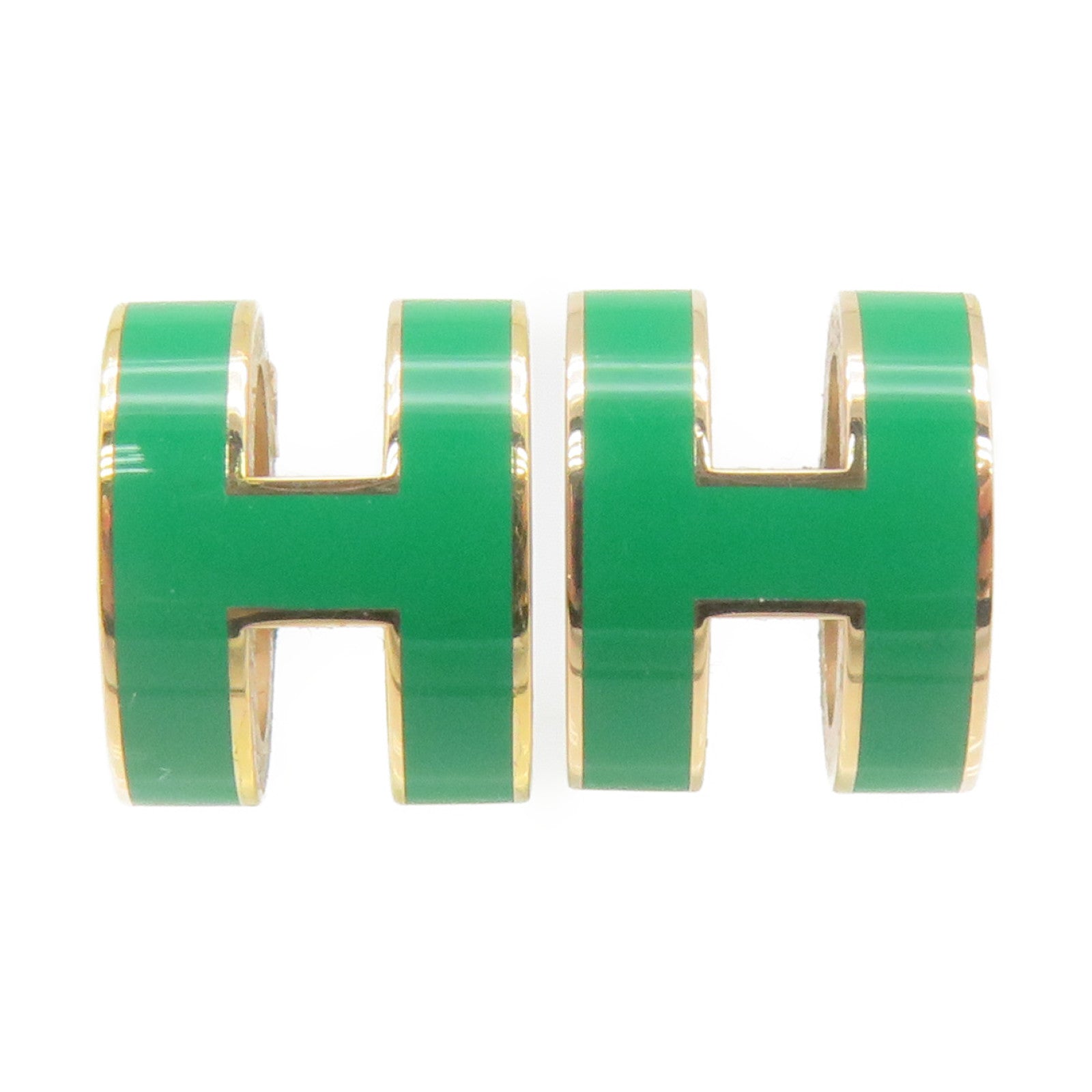 HERMES Metal Mini Pop H Earrings Green/Gold