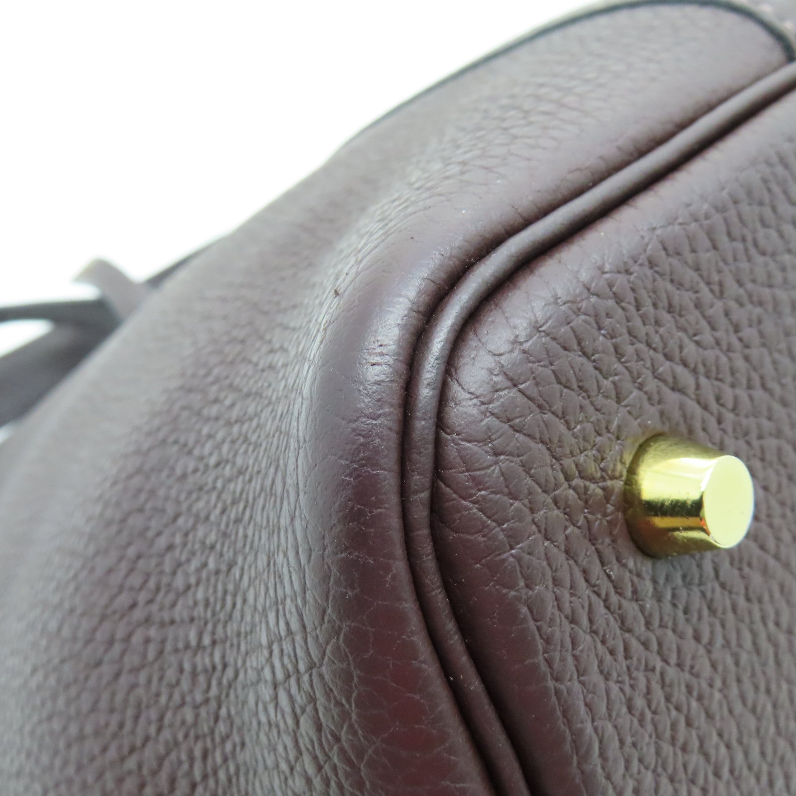 HERMES Clemence Leather Picotin MM Gold Buckle Hand Bag Rouge Sellier Burgundy