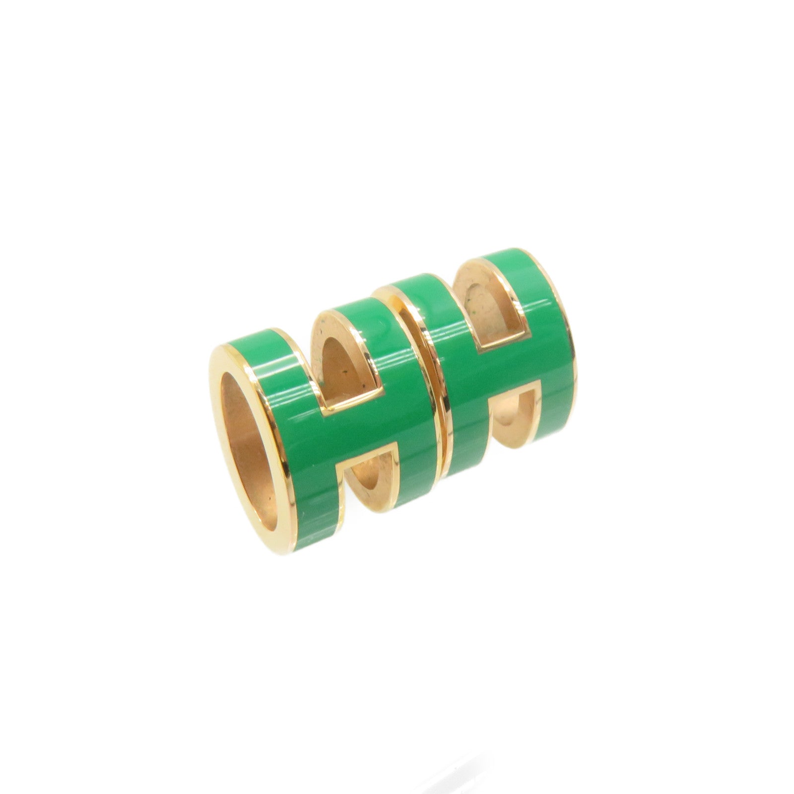 HERMES Metal Mini Pop H Earrings Green/Gold