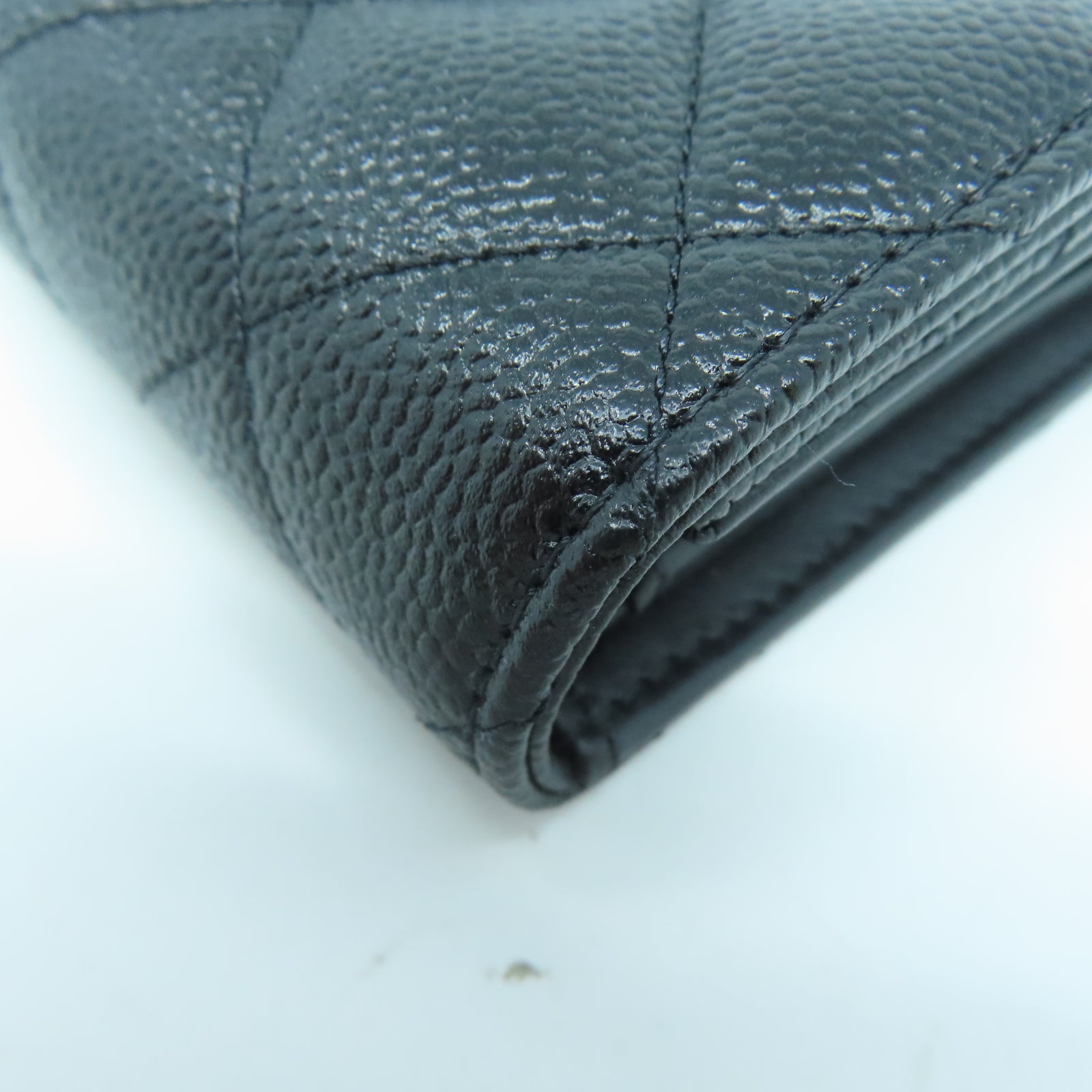CHANEL 菱格牛皮皮革Wallet金扣錢包黑色