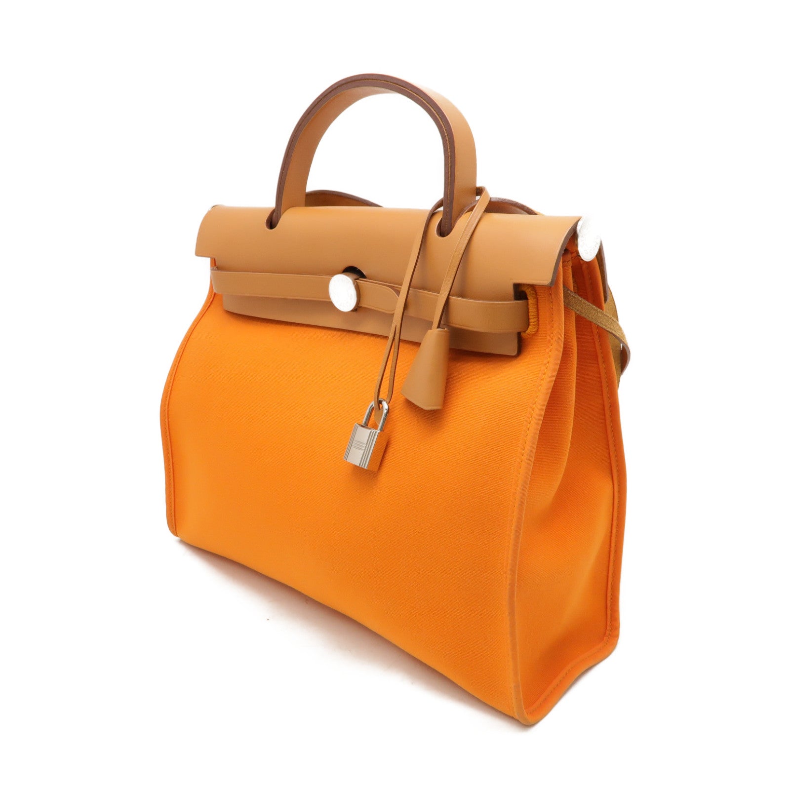 HERMES 帆布Herbag PM銀扣手挽肩背兩用袋橙色
