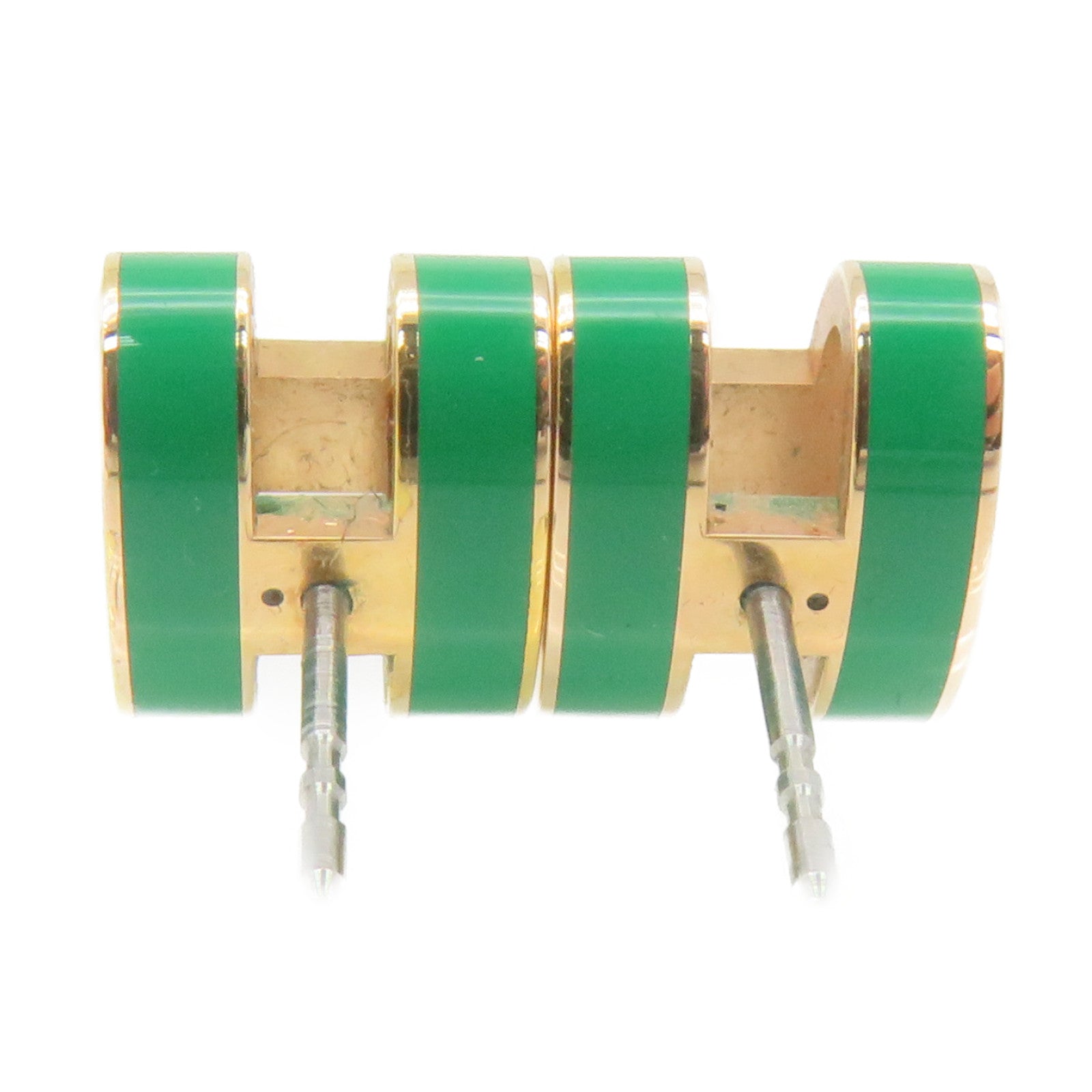 HERMES Metal Mini Pop H Earrings Green/Gold
