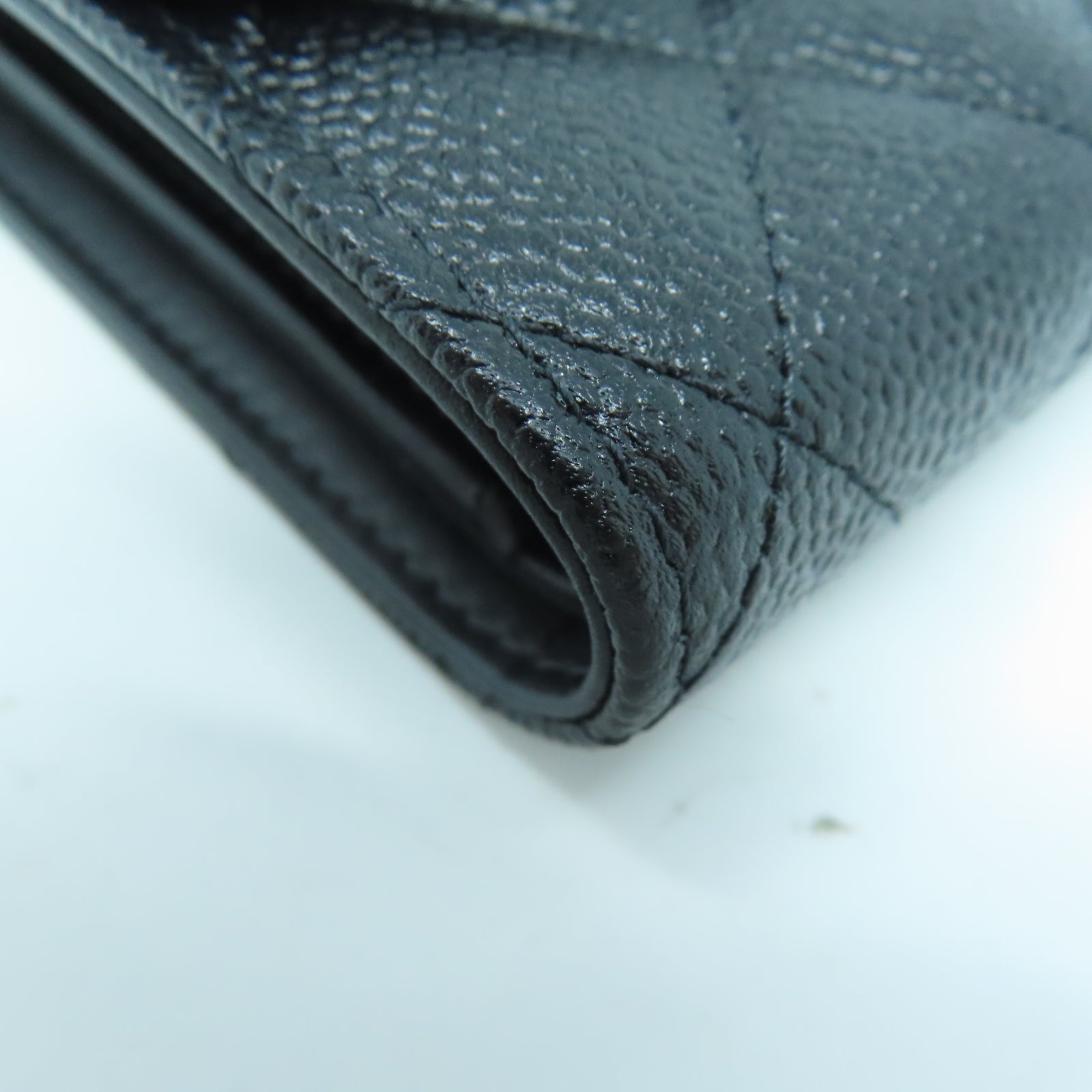 CHANEL 菱格牛皮皮革Wallet金扣錢包黑色