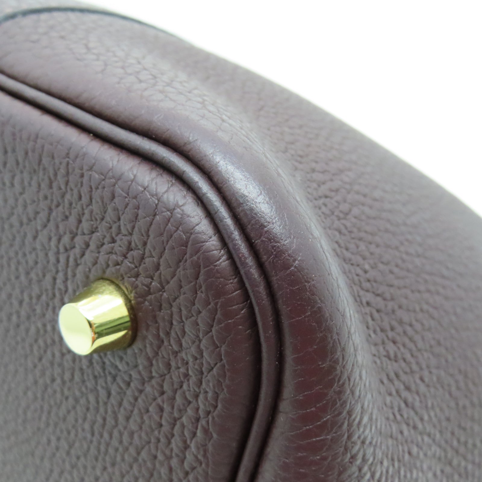 HERMES Clemence Leather Picotin MM Gold Buckle Hand Bag Rouge Sellier Burgundy
