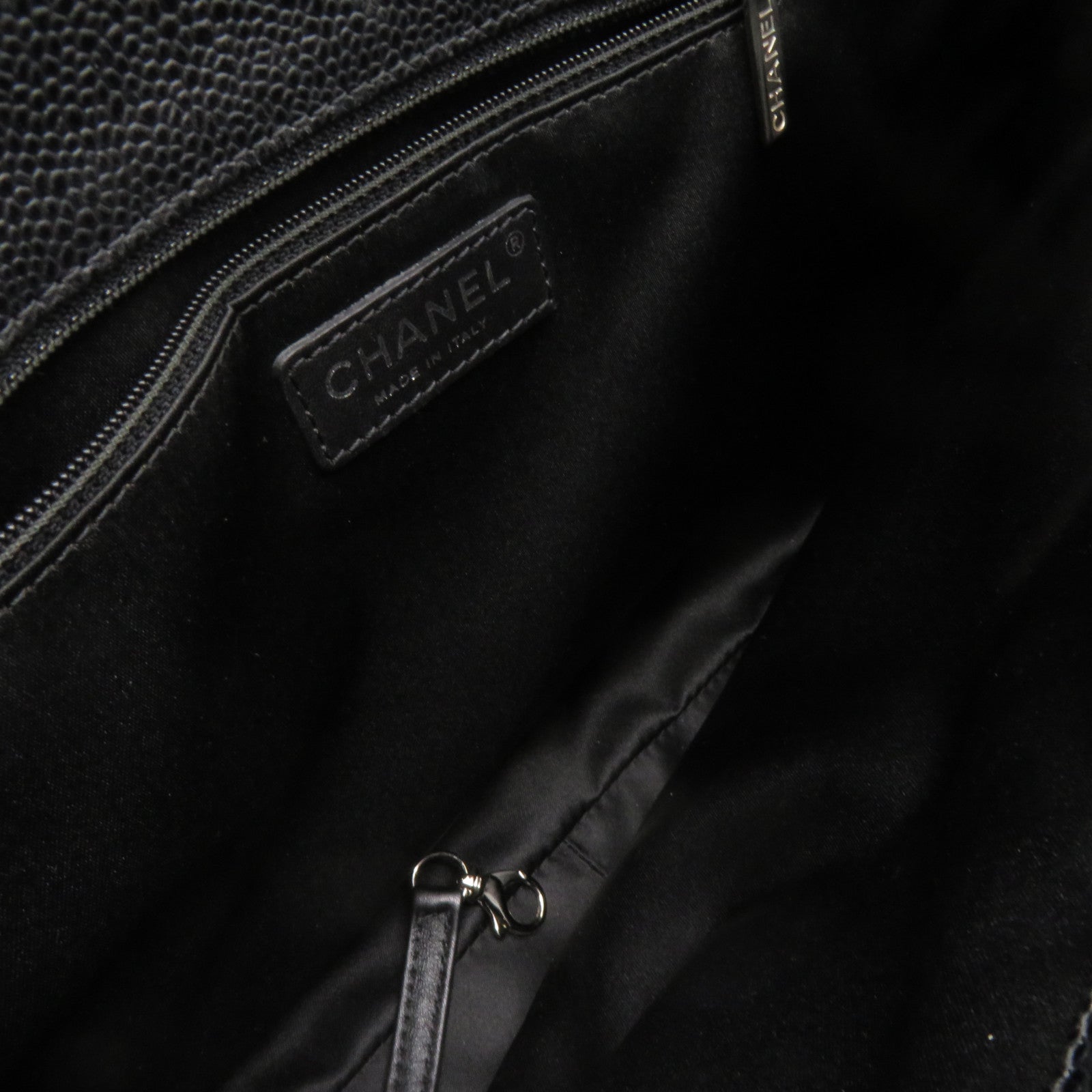 CHANEL 菱格Caviar皮革GST Grand Shopping Tote Bag銀扣鏈帶肩背袋黑色