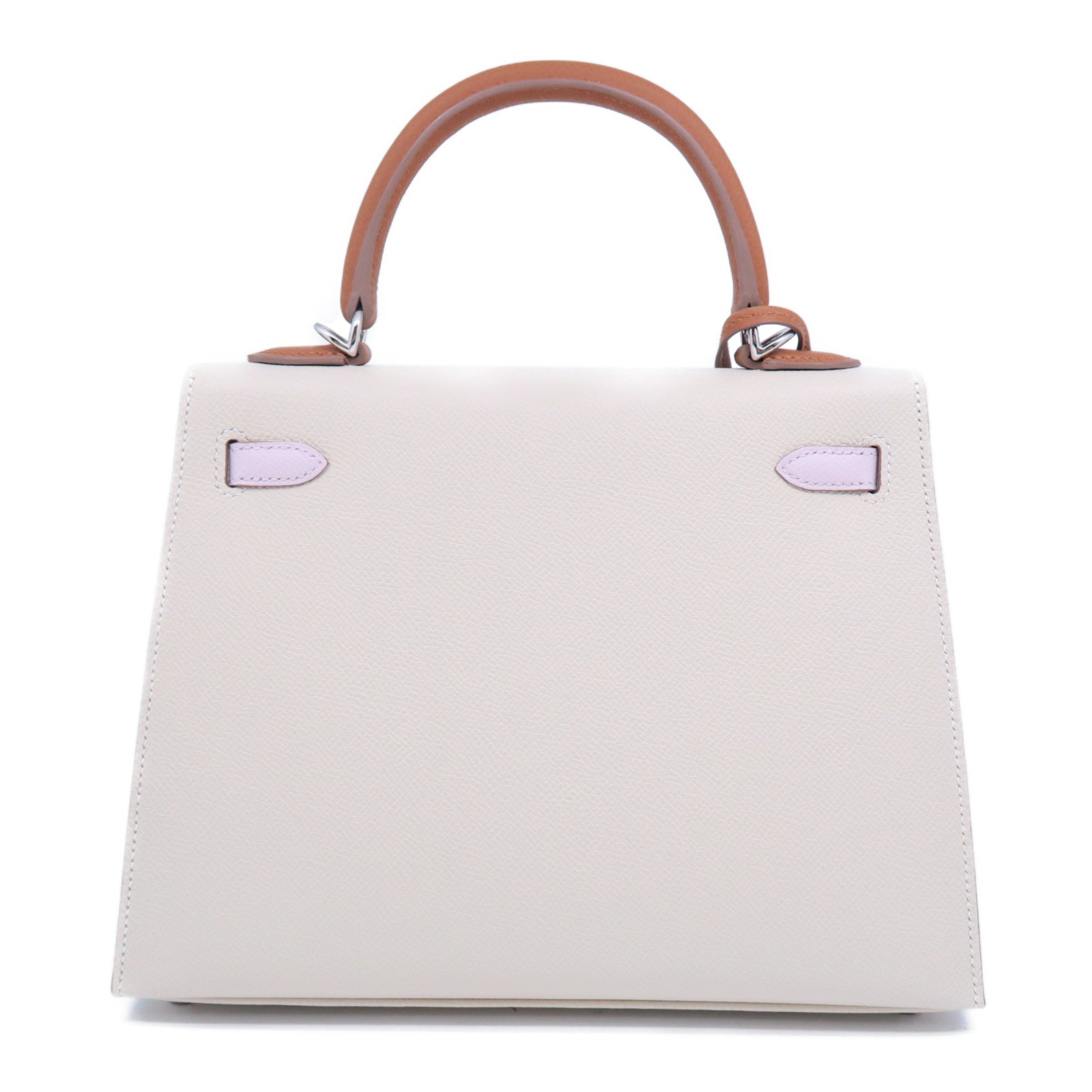 HERMES Epsom皮革Kelly 25銀扣手挽肩背兩用袋Craie奶昔白色/Mauve Pale夢幻粉紫色/Gold經典駝色
