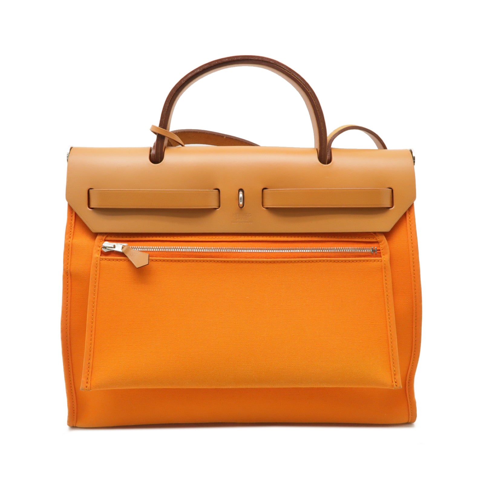 HERMES 帆布Herbag PM銀扣手挽肩背兩用袋橙色