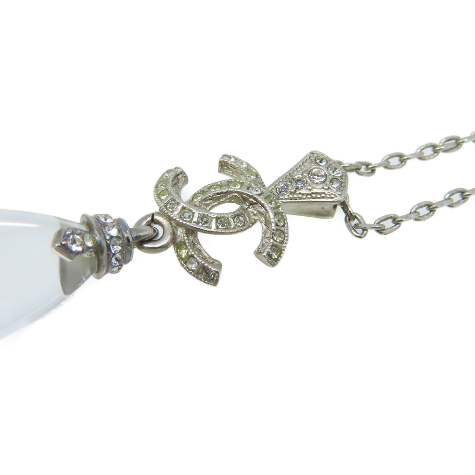 CHANEL 金屬CC Logo Pendant Necklace項鏈銀色/透明