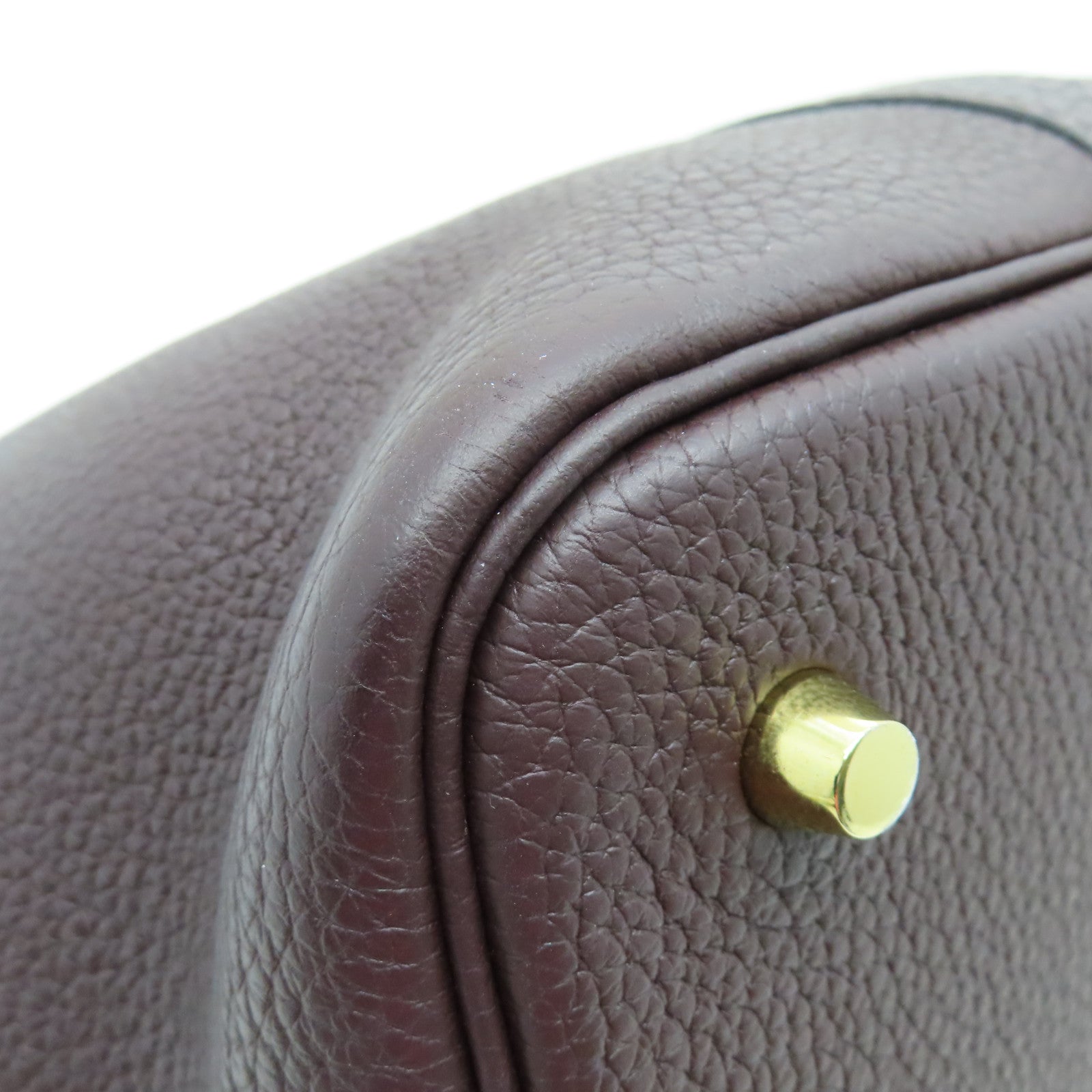 HERMES Clemence Leather Picotin MM Gold Buckle Hand Bag Rouge Sellier Burgundy